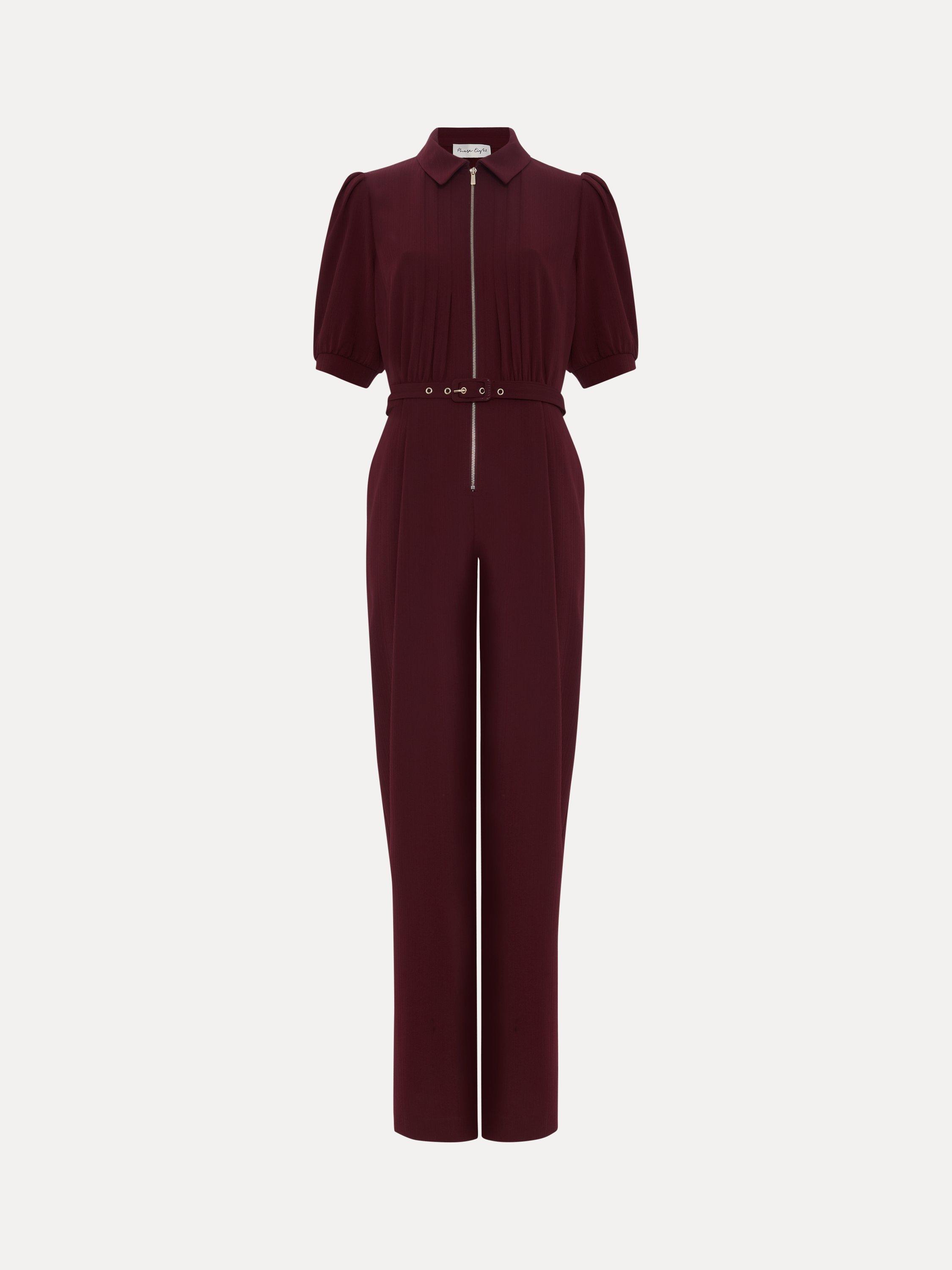 Product image 5 of 8, which shows Phase Eight Candice Wide Leg Jumpsuit, Burgundy, 6