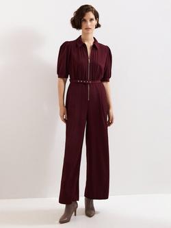 Phase Eight Petite Candice Belted Jumpsuit, Burgundy, Burgundy