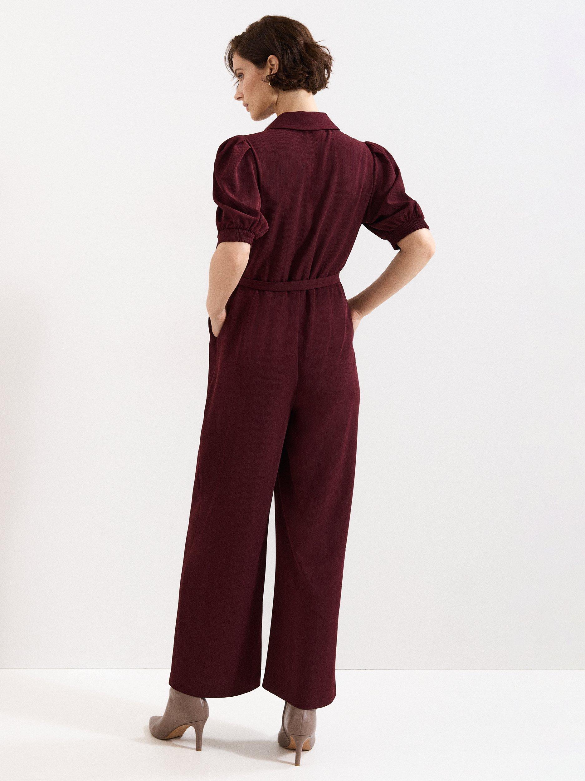 Product image 2 of 8, which shows Phase Eight Petite Candice Belted Jumpsuit, Burgundy, 6