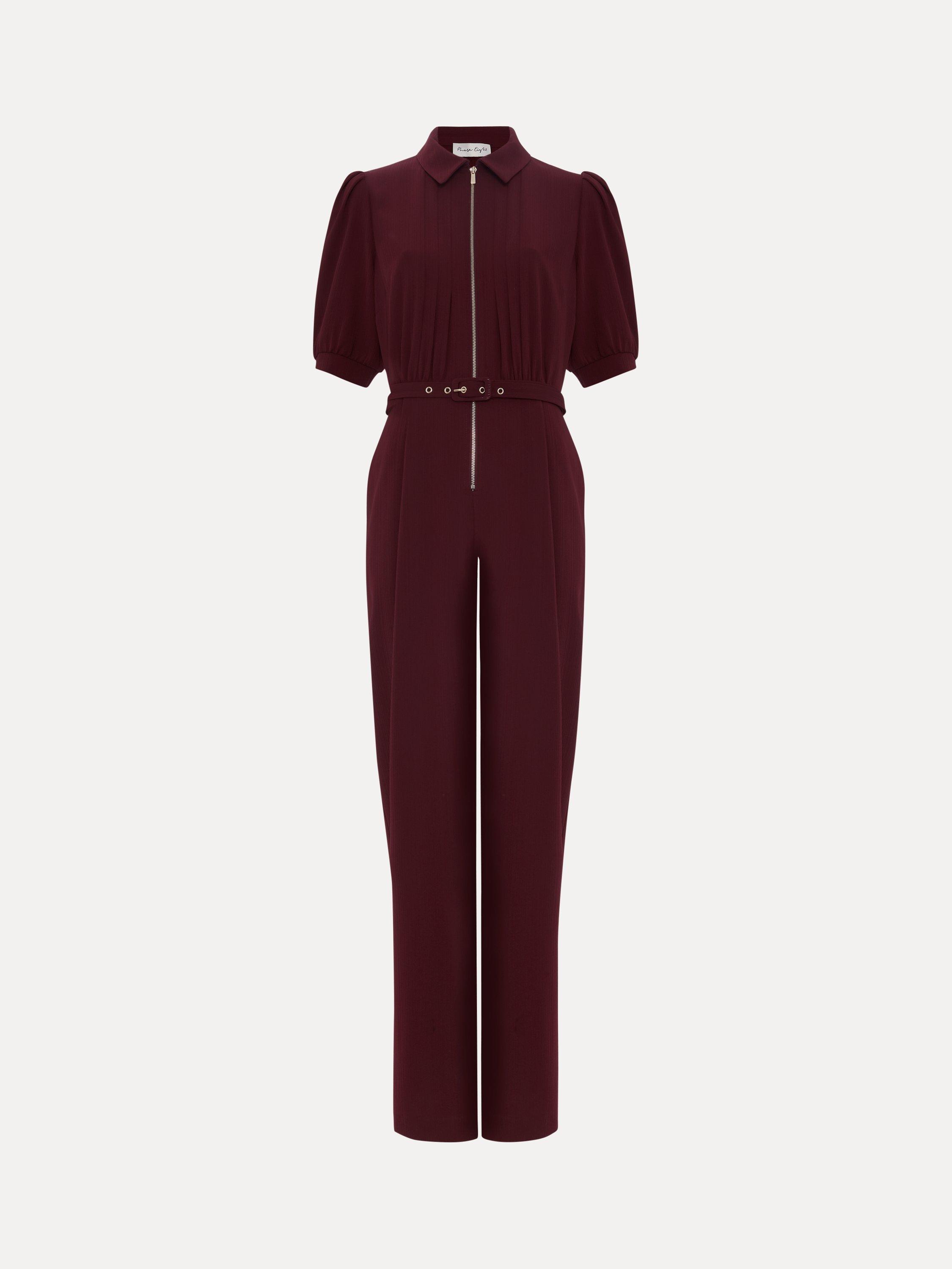 Product image 5 of 8, which shows Phase Eight Petite Candice Belted Jumpsuit, Burgundy, 6