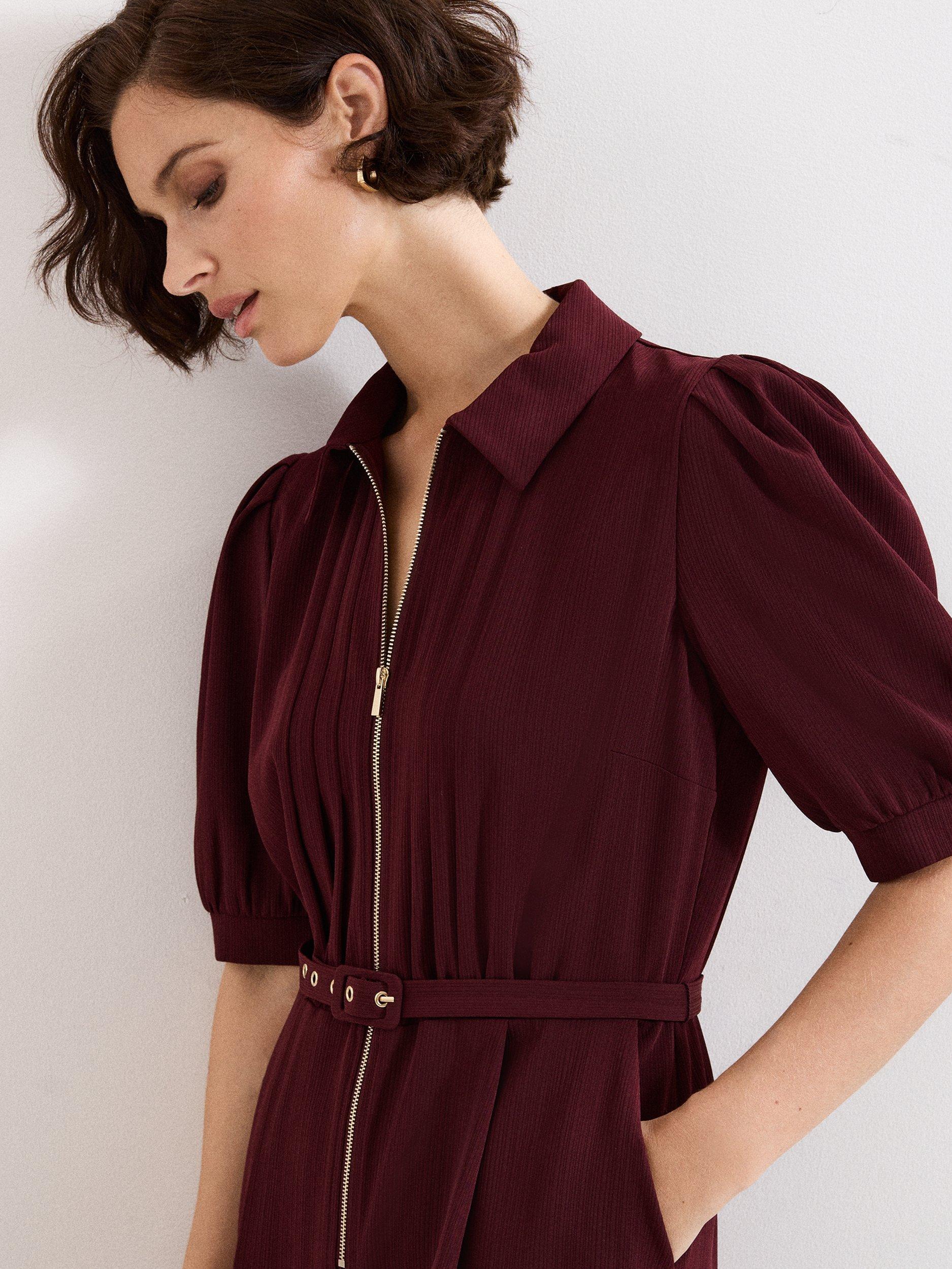 Product image 7 of 8, which shows Phase Eight Petite Candice Belted Jumpsuit, Burgundy, 6