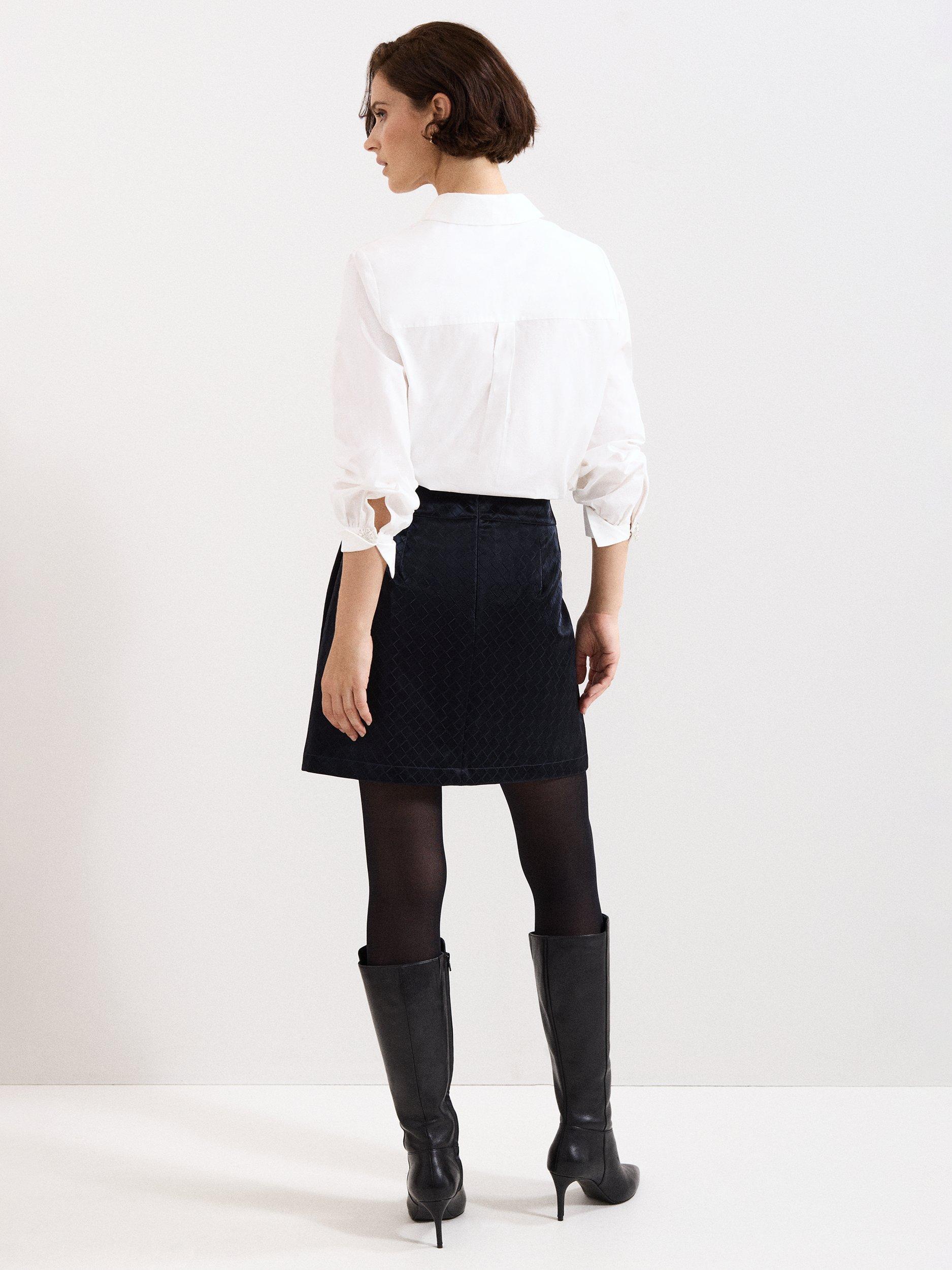 Product image 2 of 8, which shows Phase Eight Iona Diamond Faux Leather Mini Skirt, Navy, 10