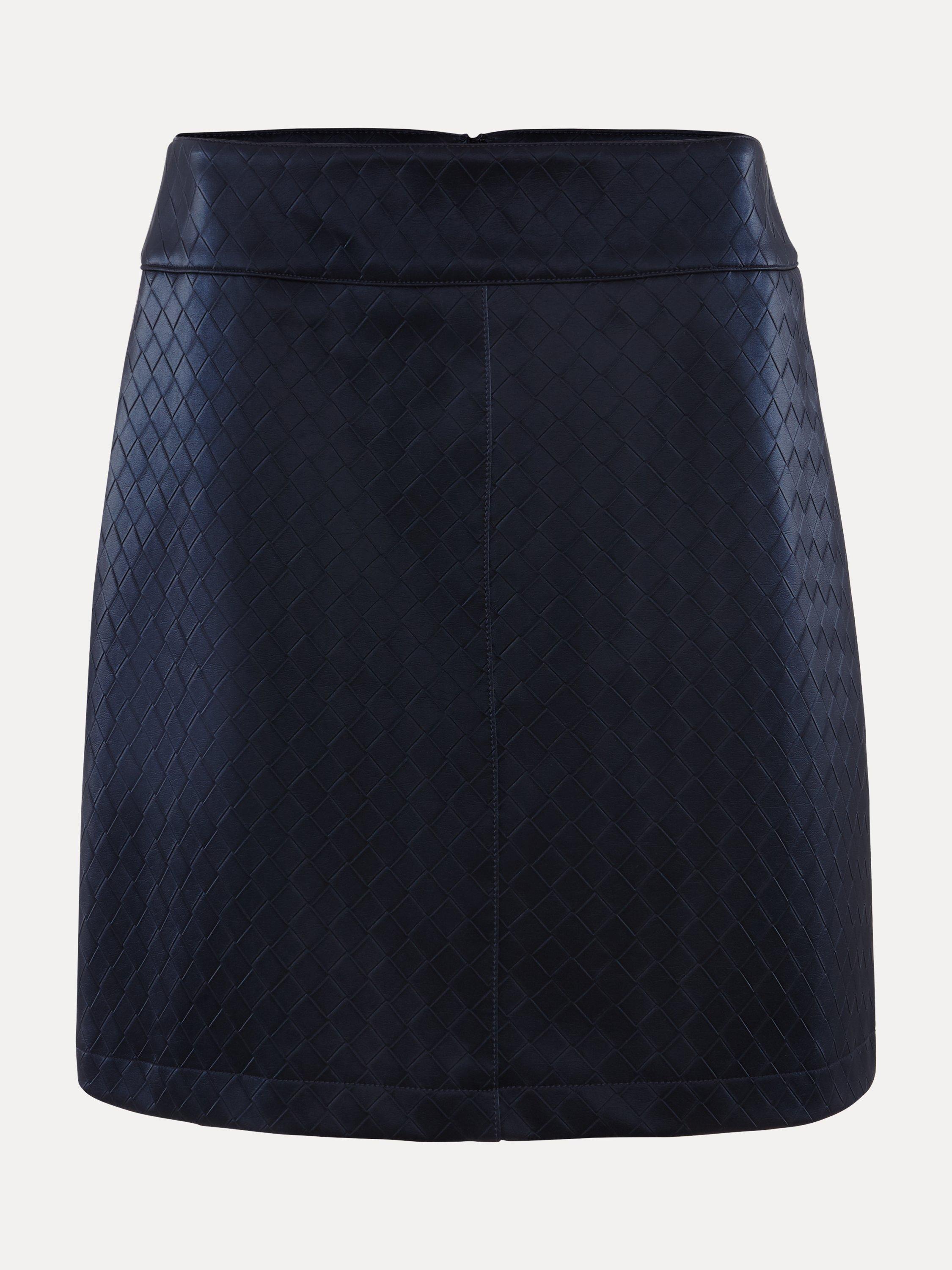 Product image 5 of 8, which shows Phase Eight Iona Diamond Faux Leather Mini Skirt, Navy, 10
