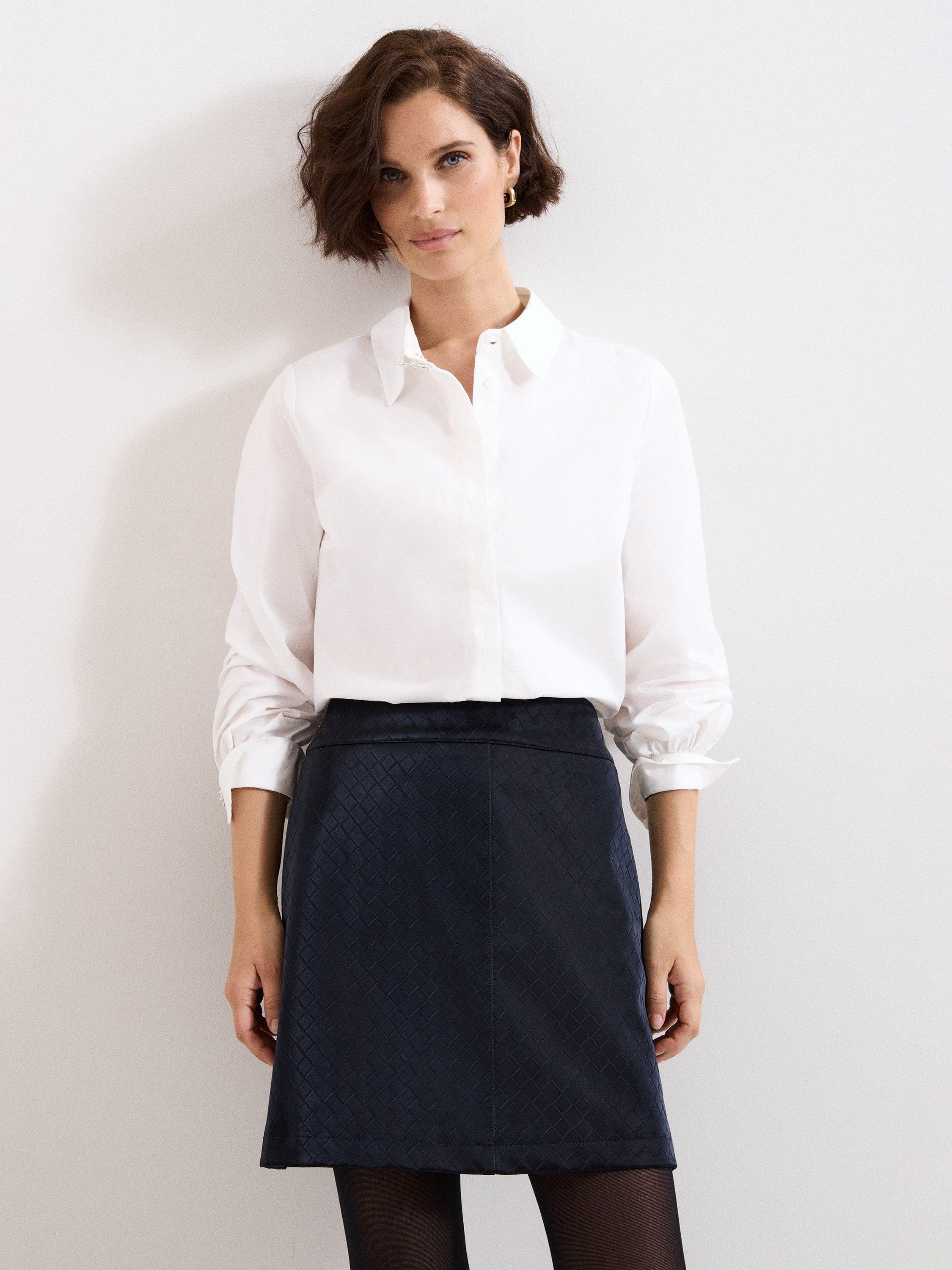 Product image 7 of 8, which shows Phase Eight Iona Diamond Faux Leather Mini Skirt, Navy, 10