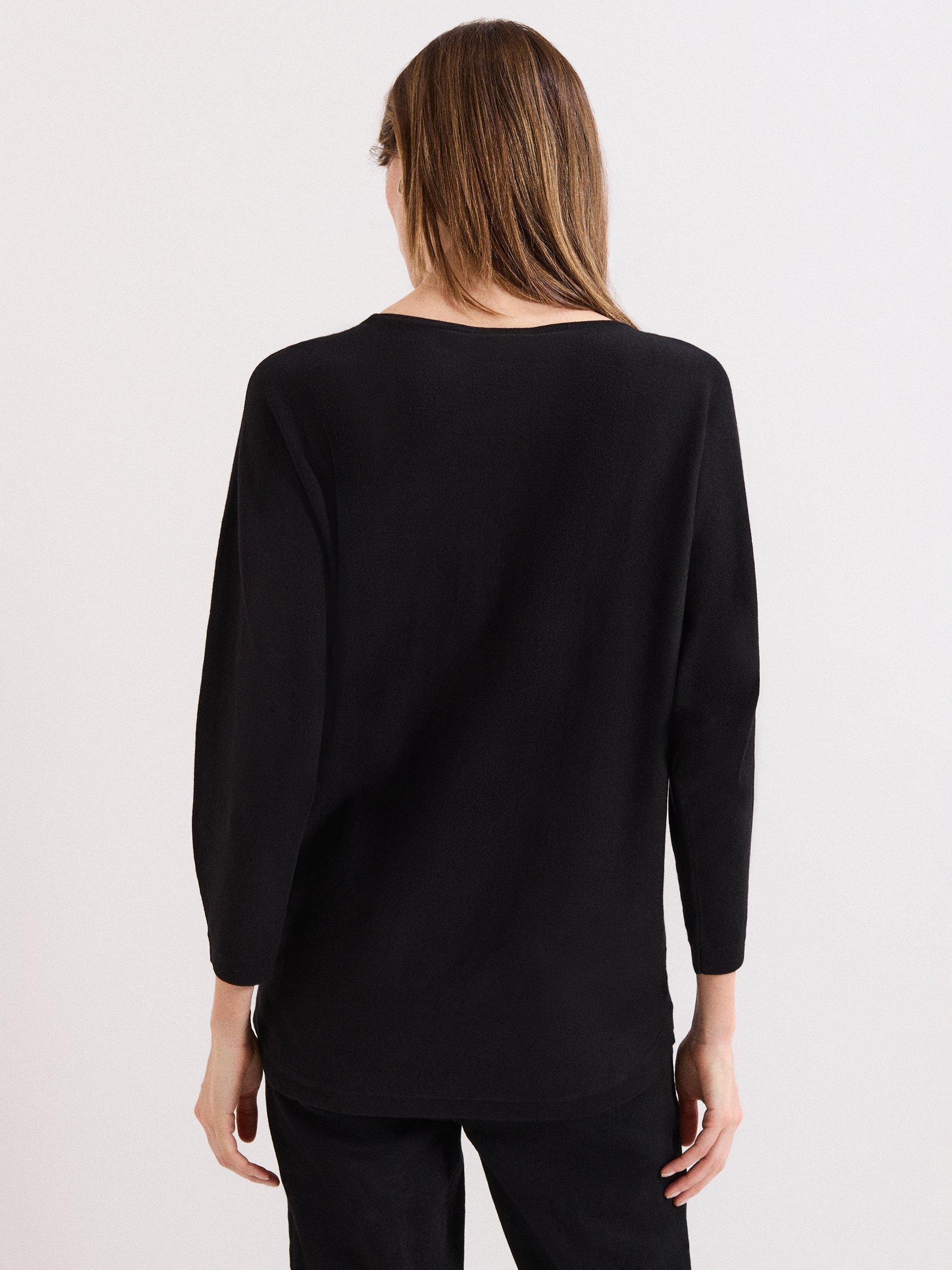 Product image 2 of 8, which shows Phase Eight Christine Batwing Longline Jumper, Black, XS