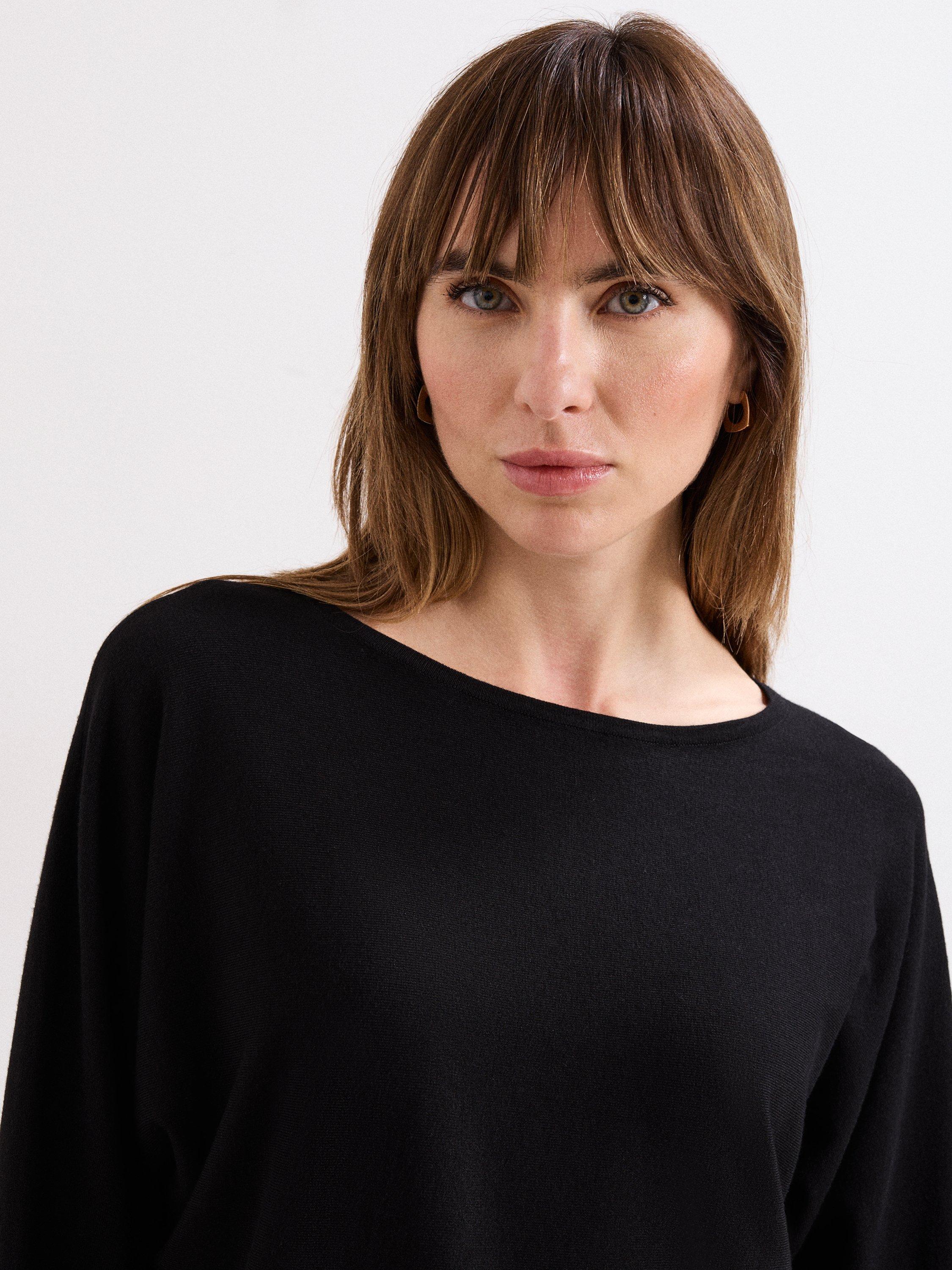 Product image 4 of 8, which shows Phase Eight Christine Batwing Longline Jumper, Black, XS