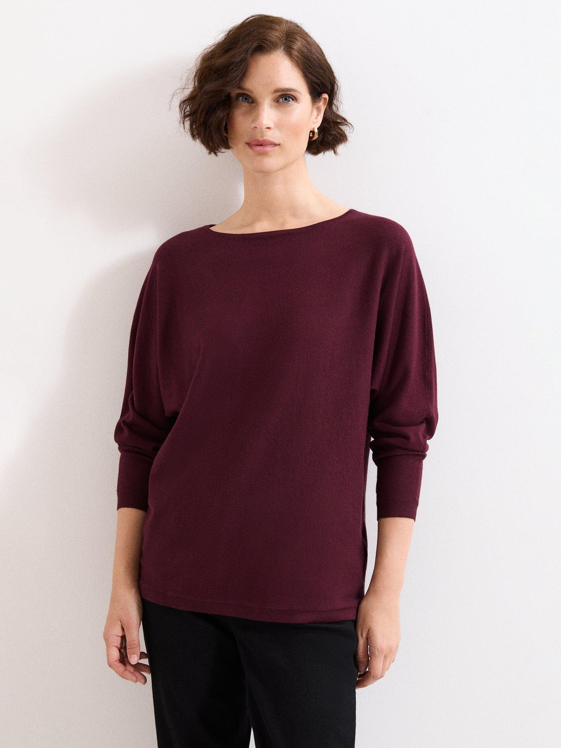 Product image 1 of 8, which shows Phase Eight Christine Batwing Longline Jumper, Burgundy, XS