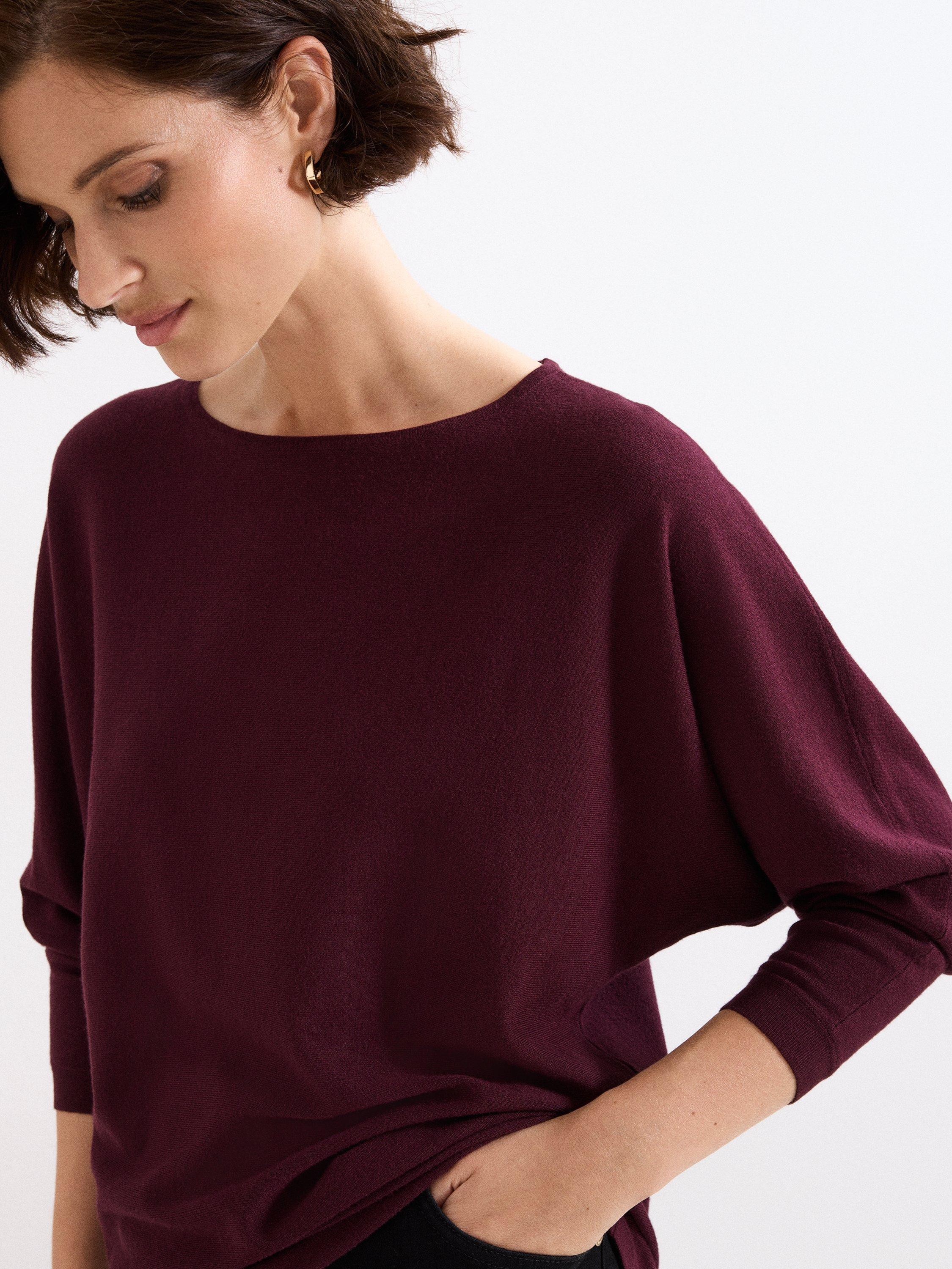 Product image 4 of 8, which shows Phase Eight Christine Batwing Longline Jumper, Burgundy, XS