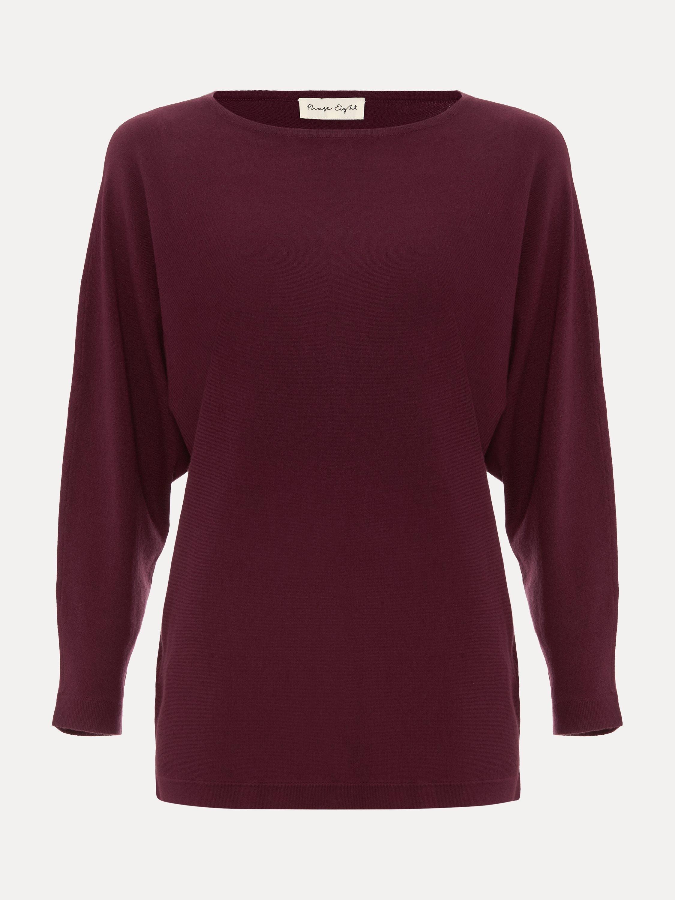 Product image 5 of 8, which shows Phase Eight Christine Batwing Longline Jumper, Burgundy, XS