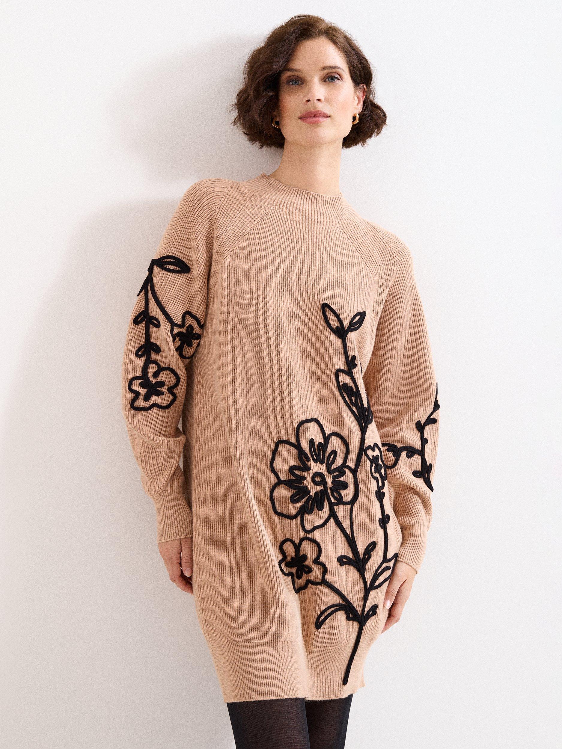 Product image 3 of 7, which shows Phase Eight Rosa Embroidered Floral Jumper, Tan, 8