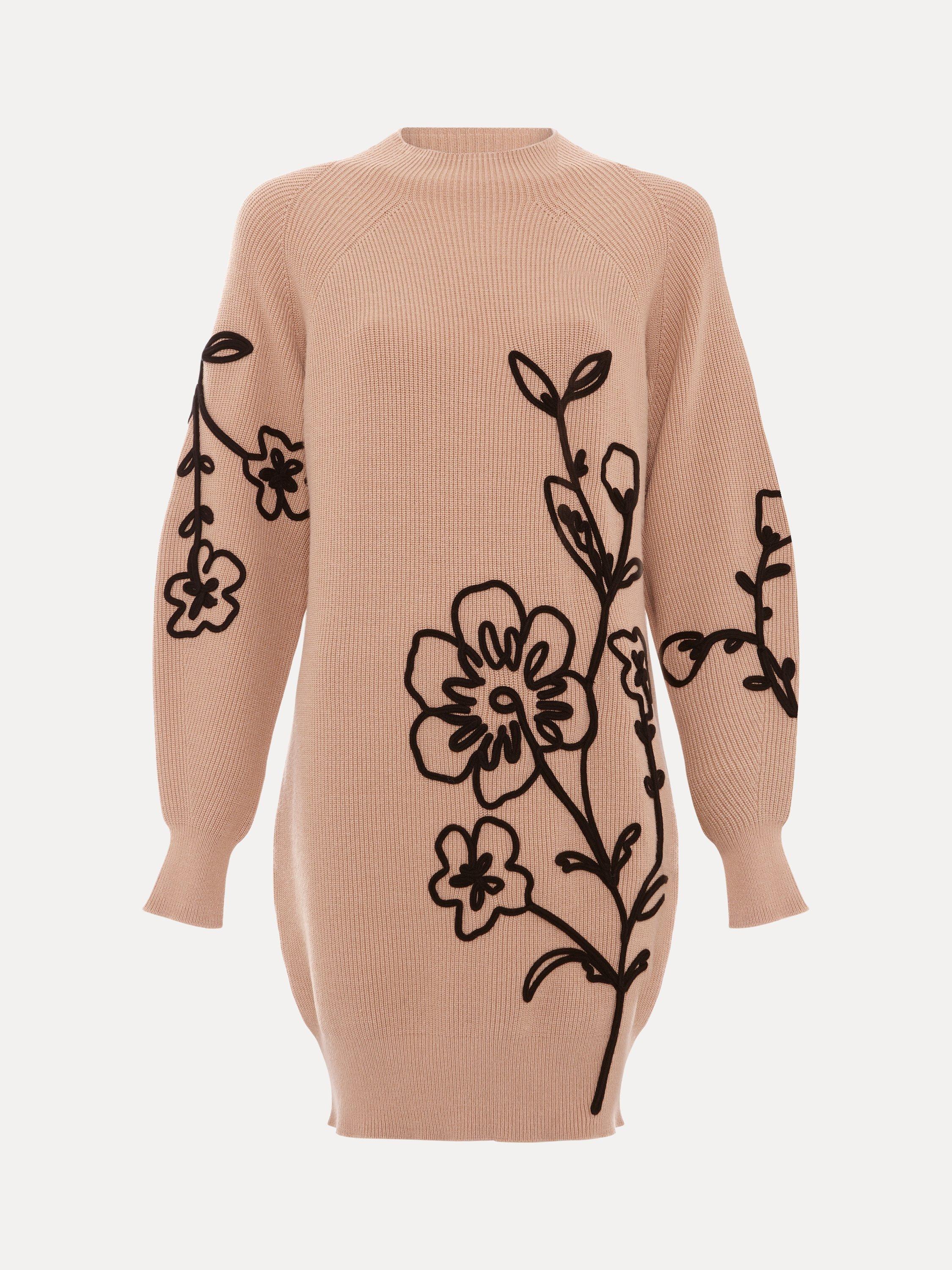 Product image 5 of 7, which shows Phase Eight Rosa Embroidered Floral Jumper, Tan, 8