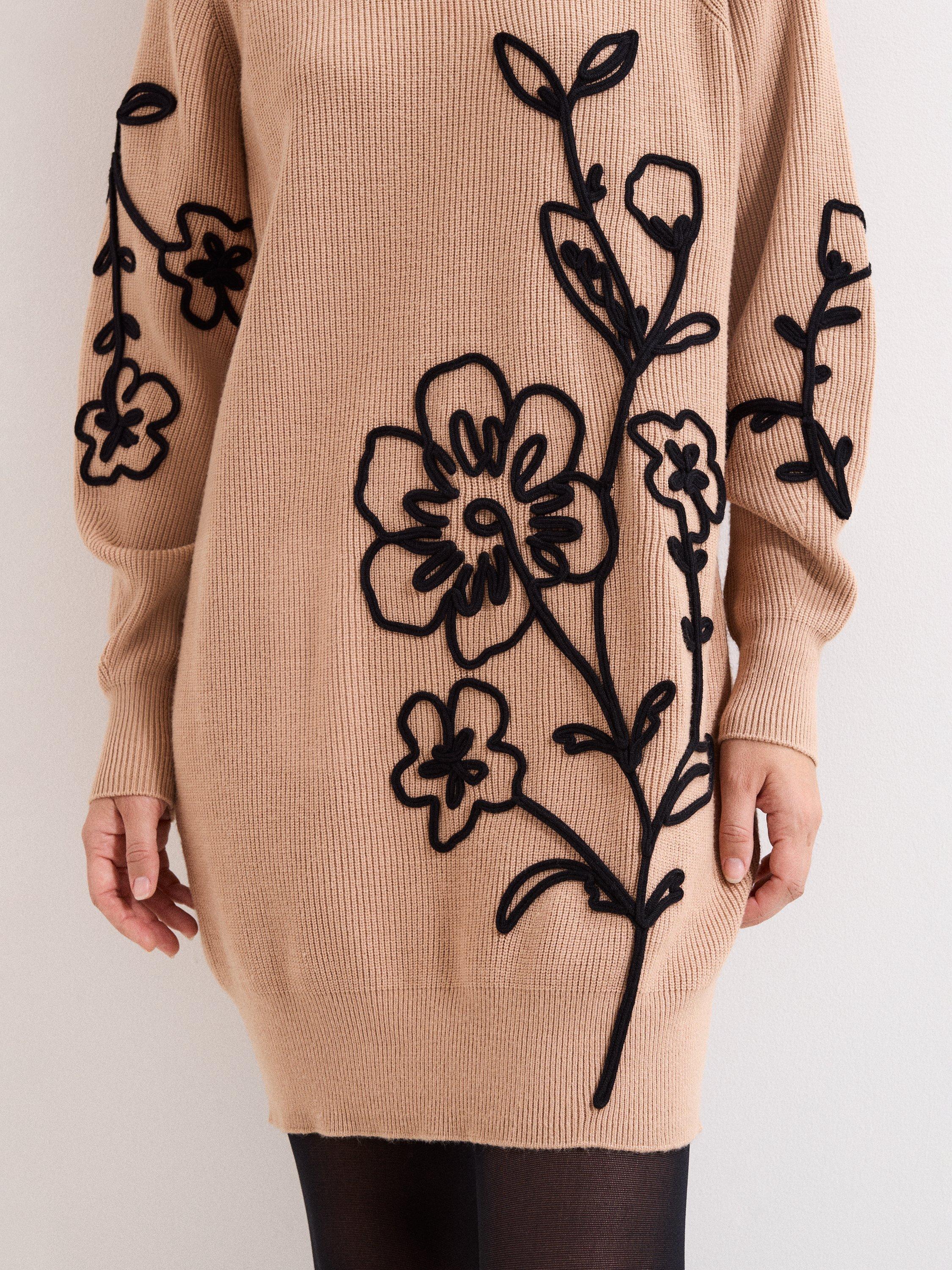 Product image 7 of 7, which shows Phase Eight Rosa Embroidered Floral Jumper, Tan, 8