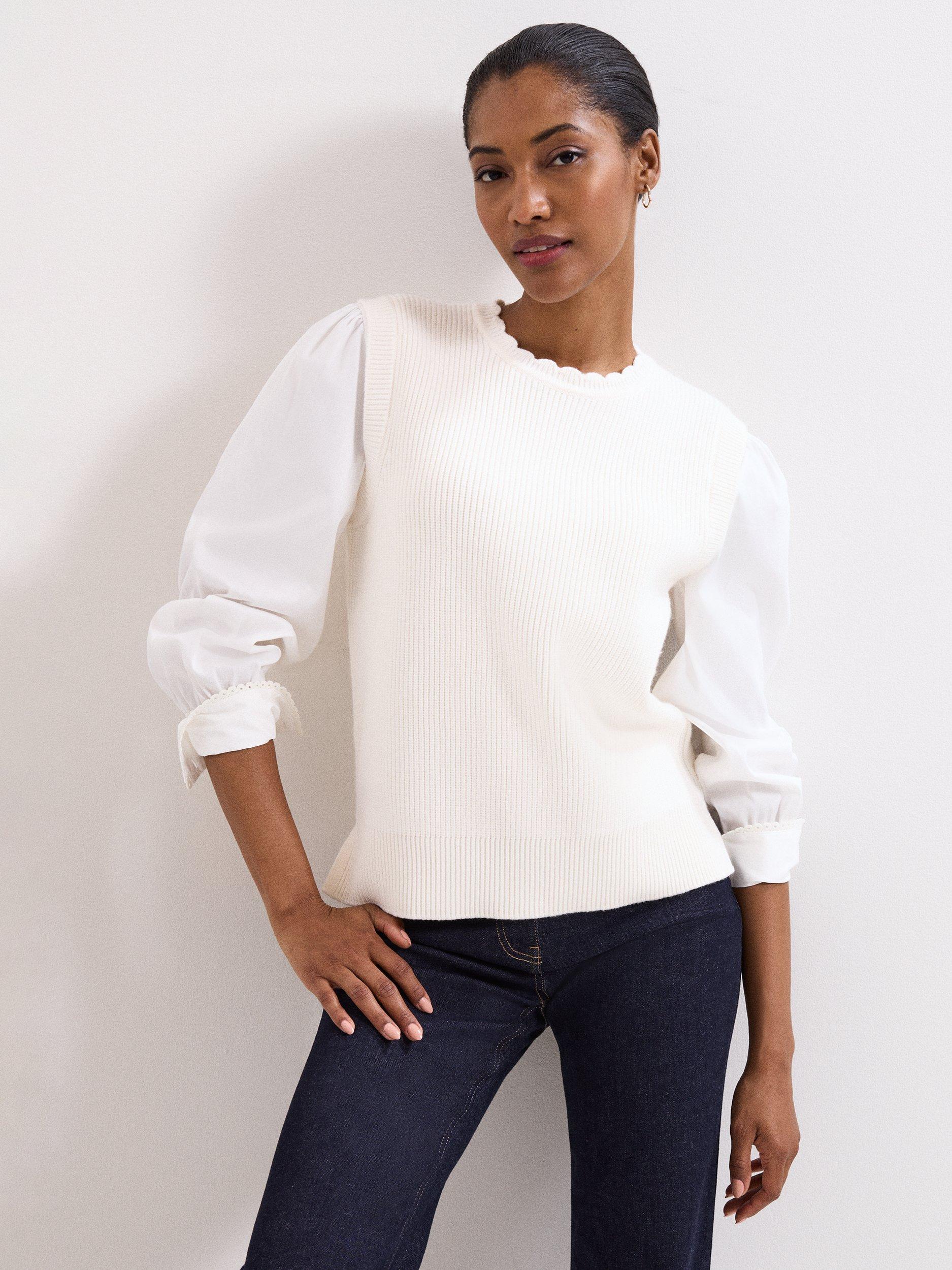 Product image 1 of 9, which shows Phase Eight Fleur Layered Top, Winter White, XS