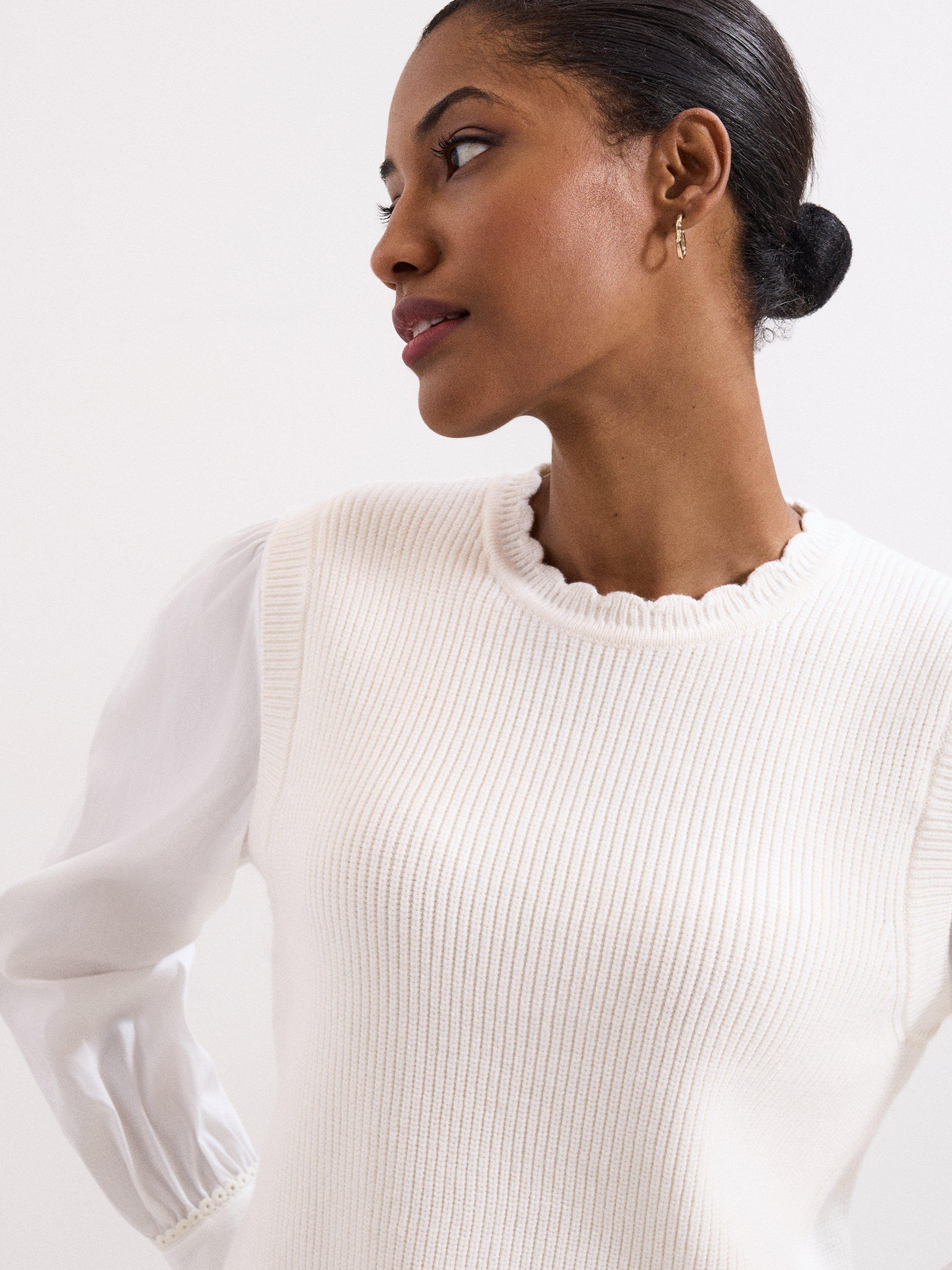 Product image 4 of 9, which shows Phase Eight Fleur Layered Top, Winter White, XS