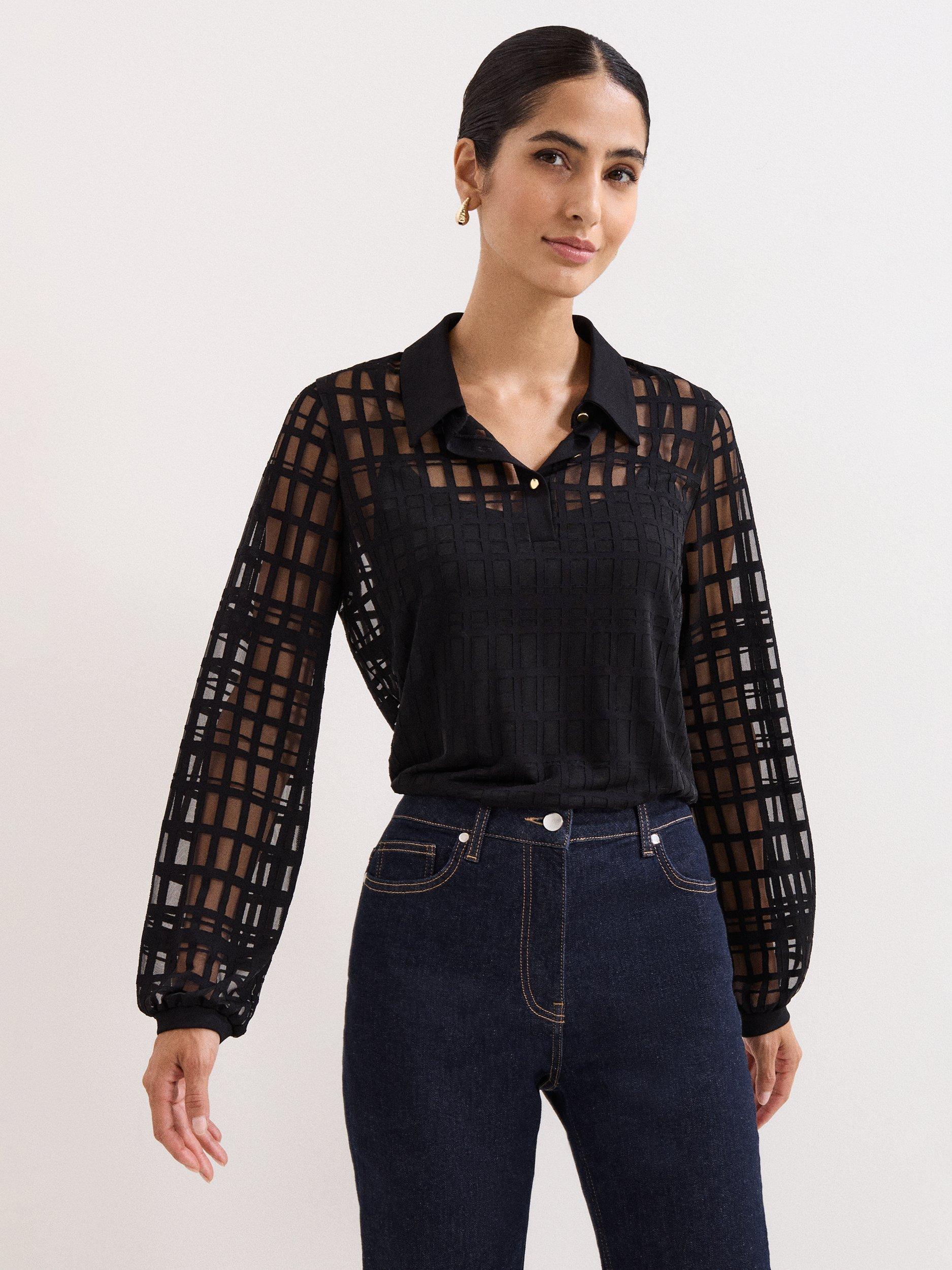 Product image 1 of 8, which shows Phase Eight Kennedy Burnout Top, Black, 8