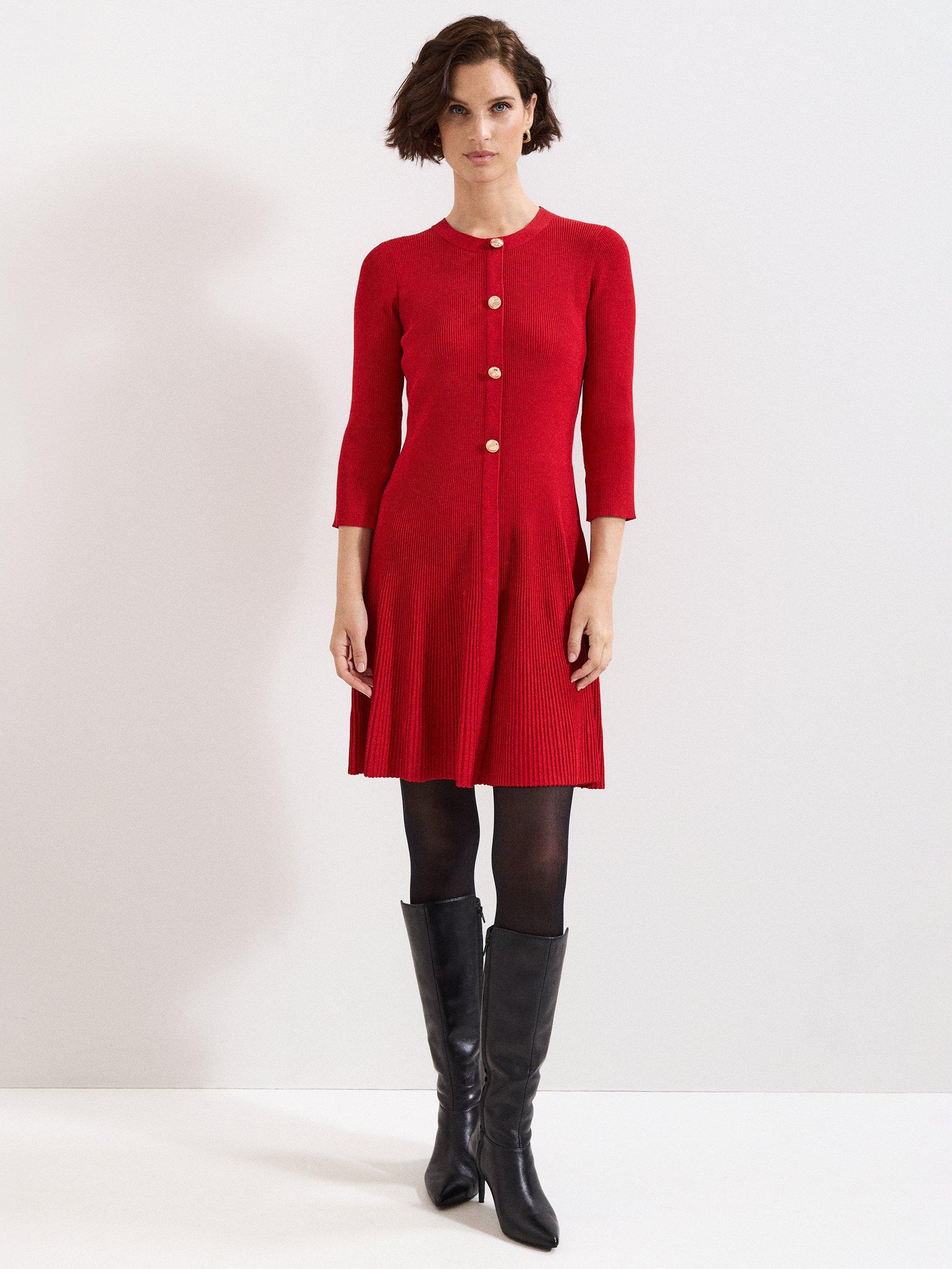 Product image 1 of 8, which shows Phase Eight Rachel Knit Swing Dress, Dark Red, 6