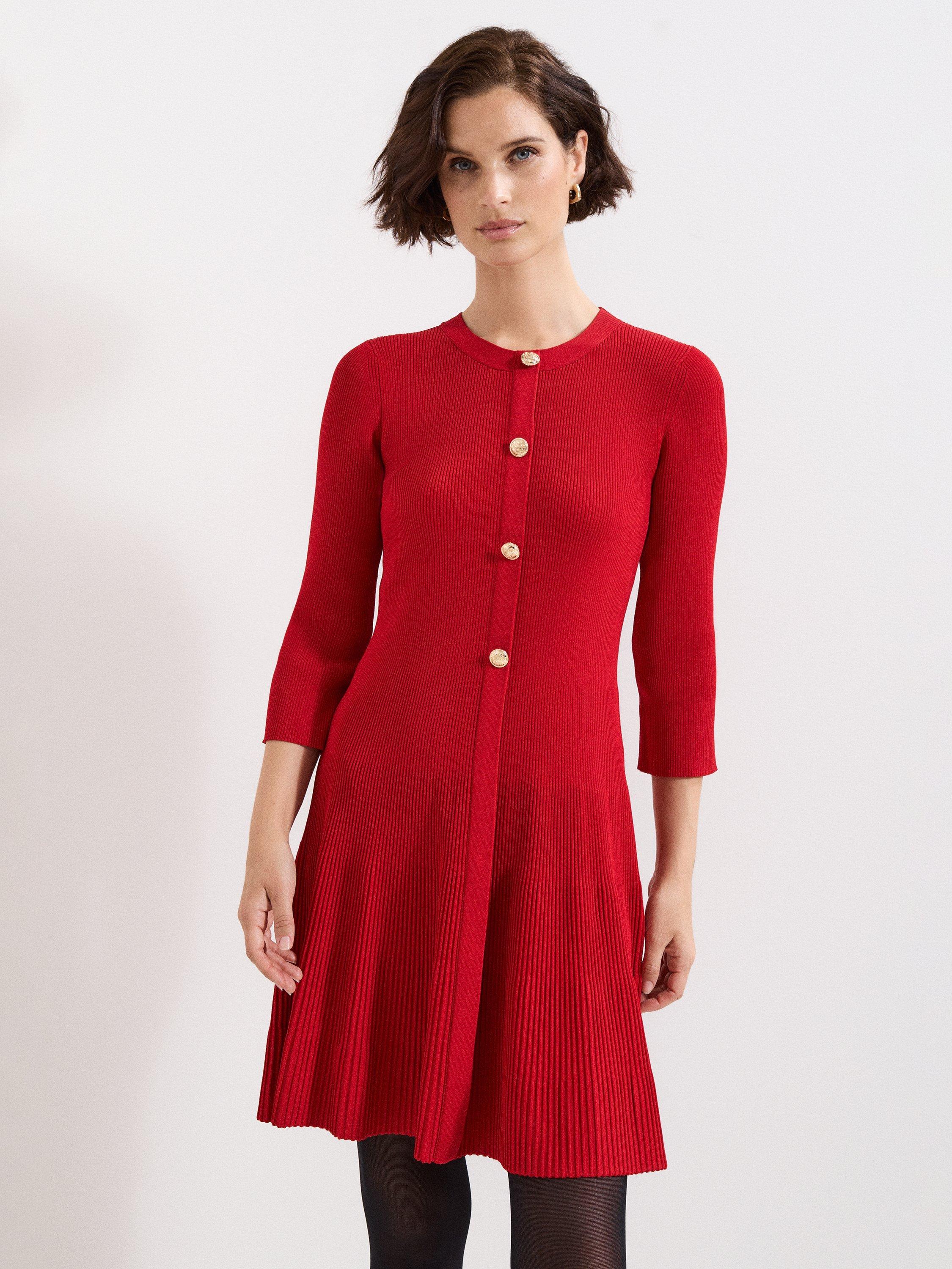 Product image 3 of 8, which shows Phase Eight Rachel Knit Swing Dress, Dark Red, 6