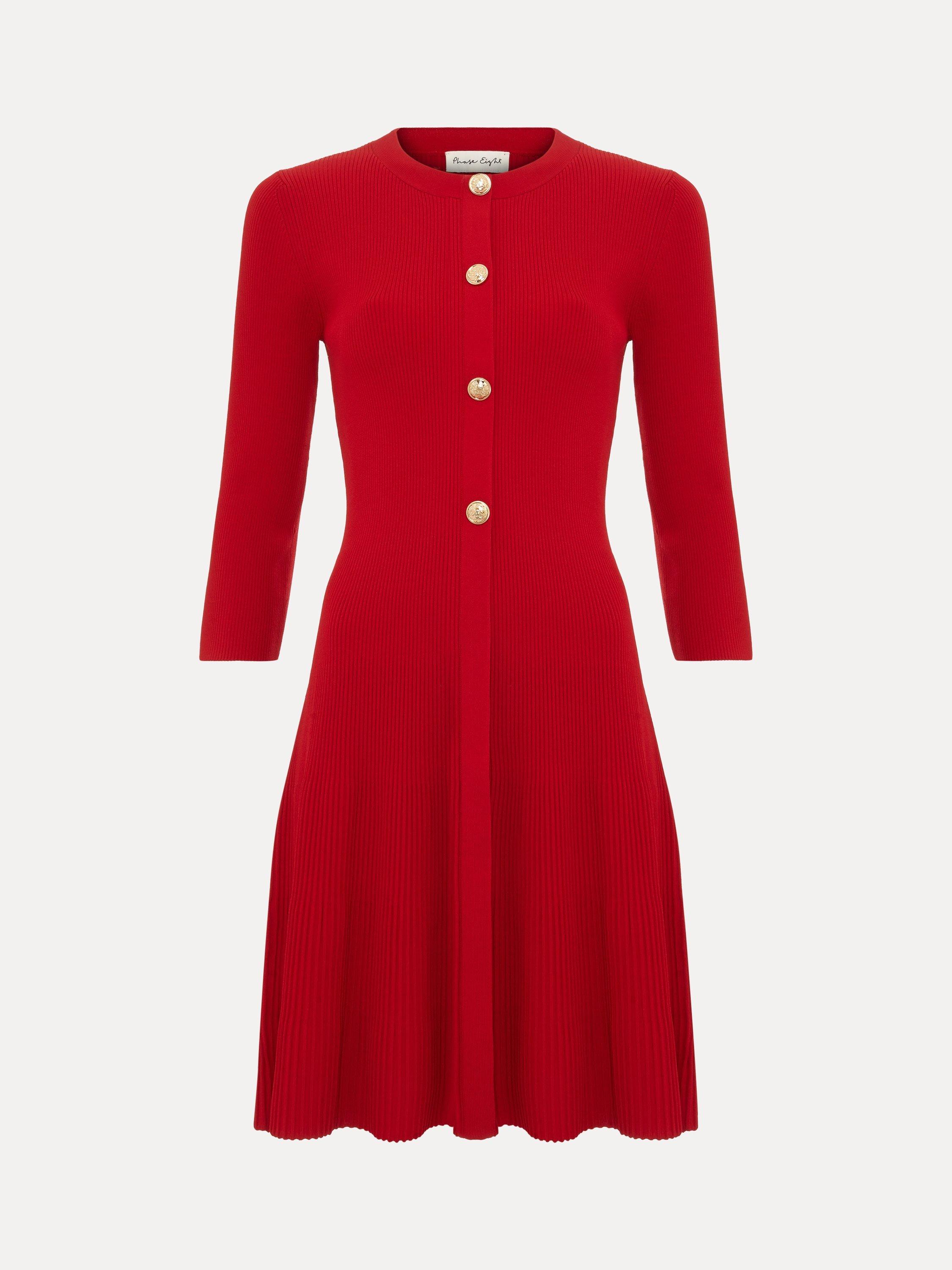 Product image 5 of 8, which shows Phase Eight Rachel Knit Swing Dress, Dark Red, 6