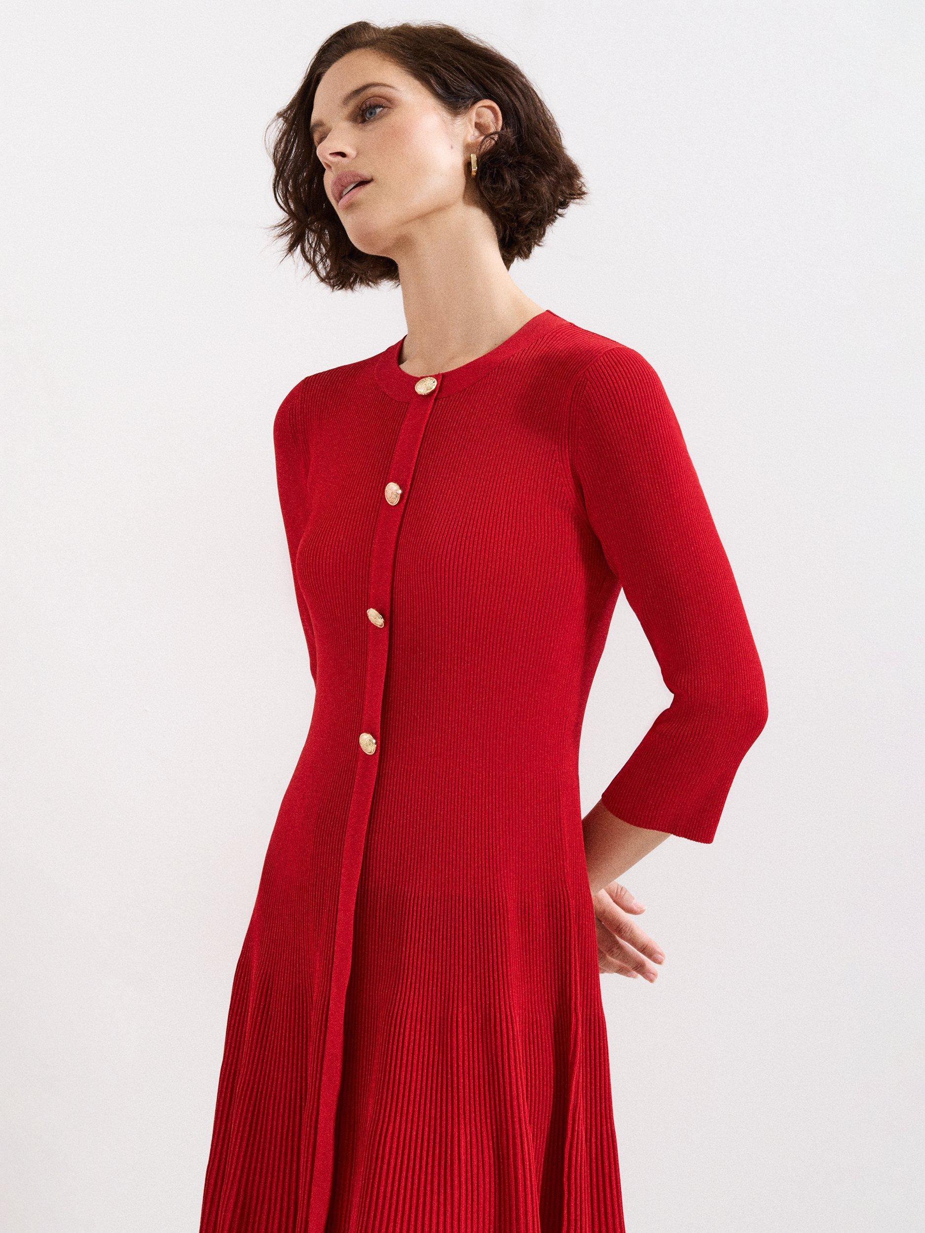 Product image 7 of 8, which shows Phase Eight Rachel Knit Swing Dress, Dark Red, 6