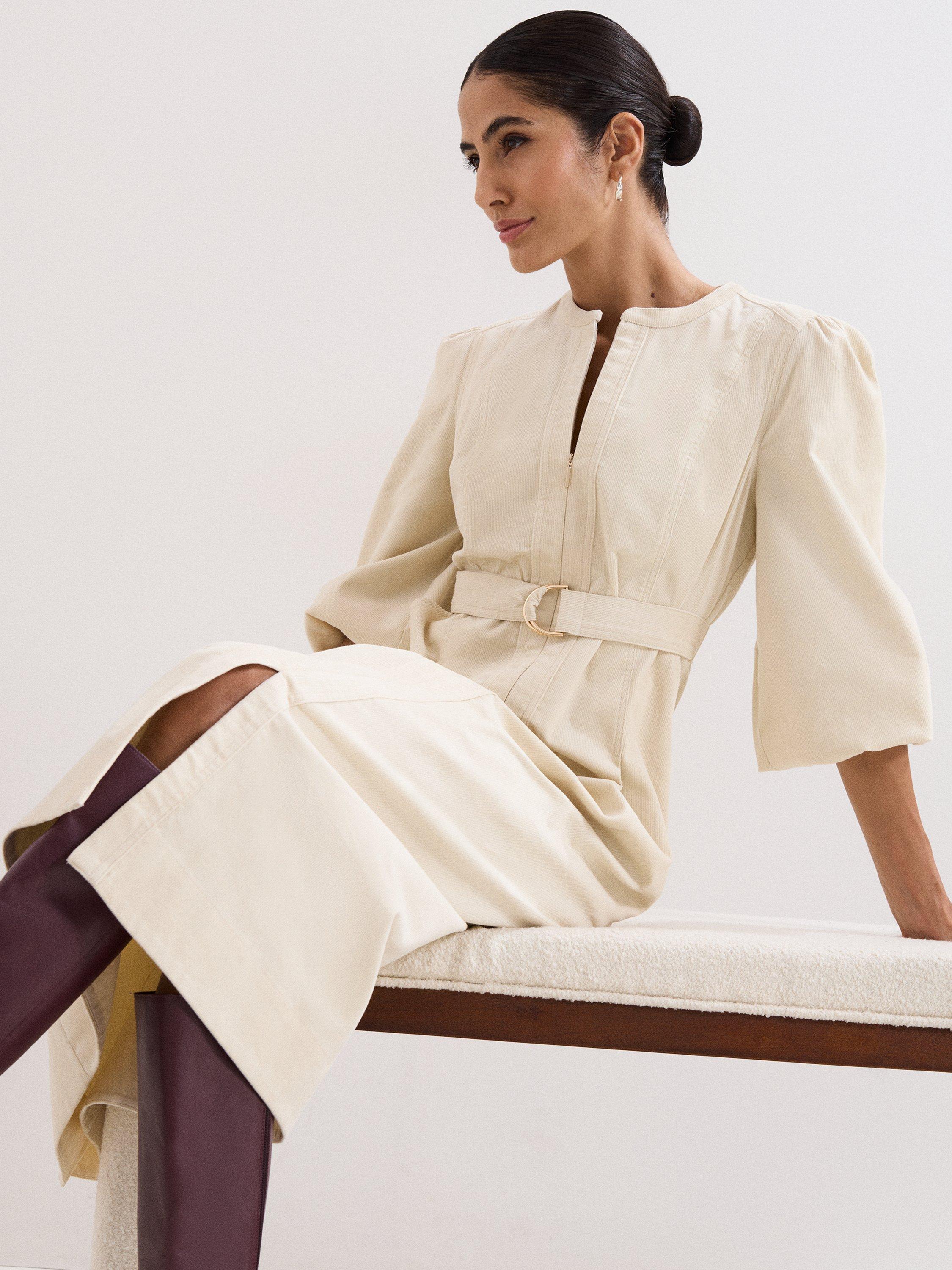 Phase Eight Tilliana Textured Midi Dress, Ivory
