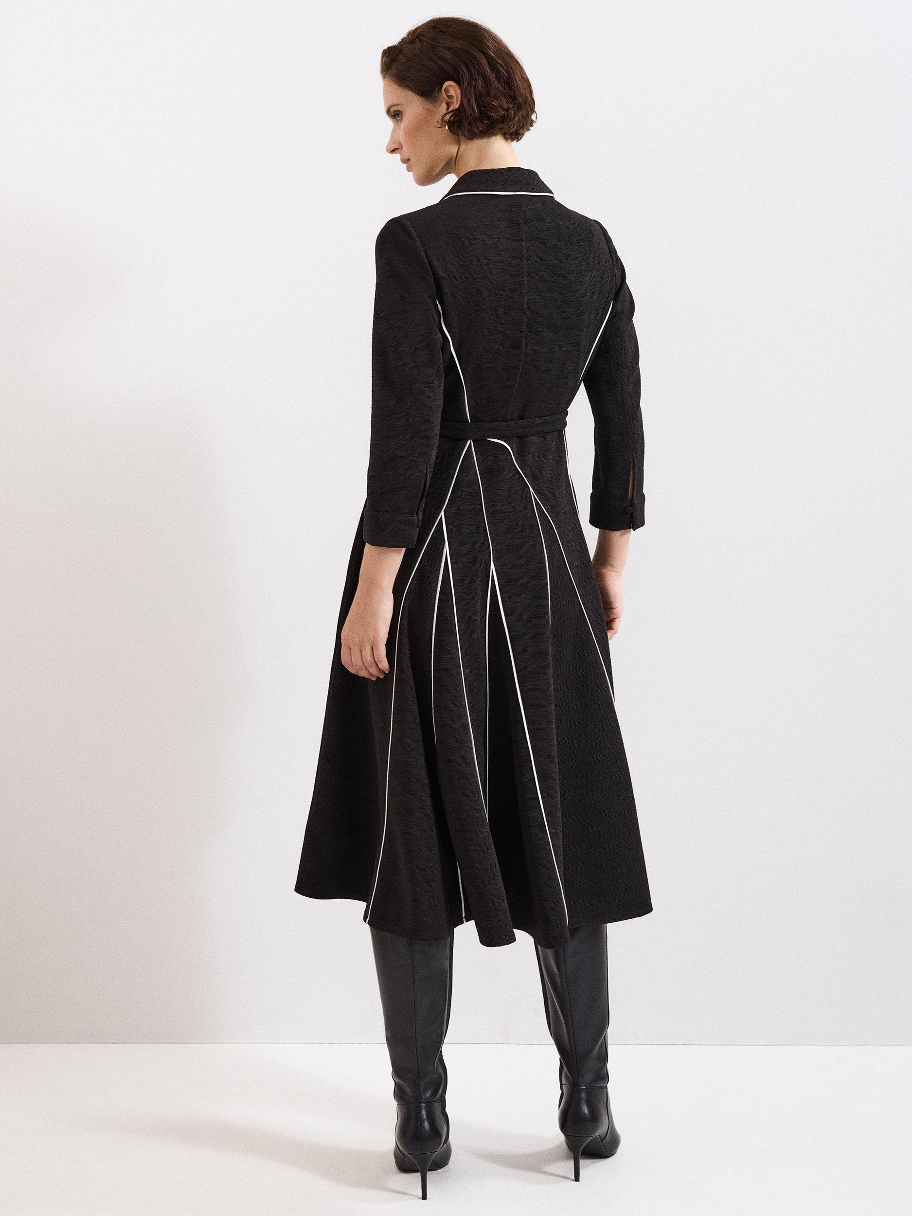 Product image 2 of 8, which shows Phase Eight Tilly Contrast Trim Dress, Black/Ivory, 6