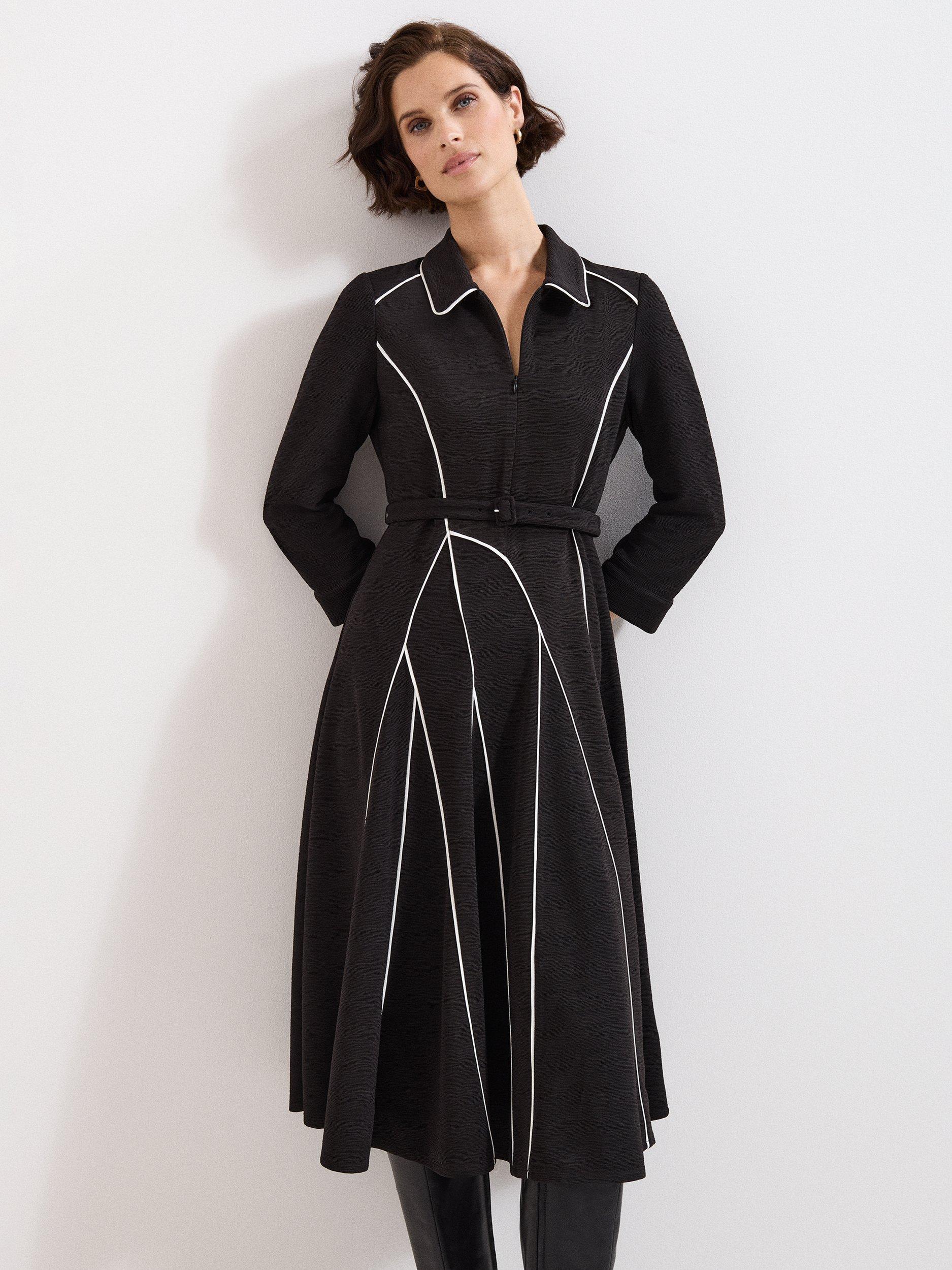 Product image 3 of 8, which shows Phase Eight Tilly Contrast Trim Dress, Black/Ivory, 6