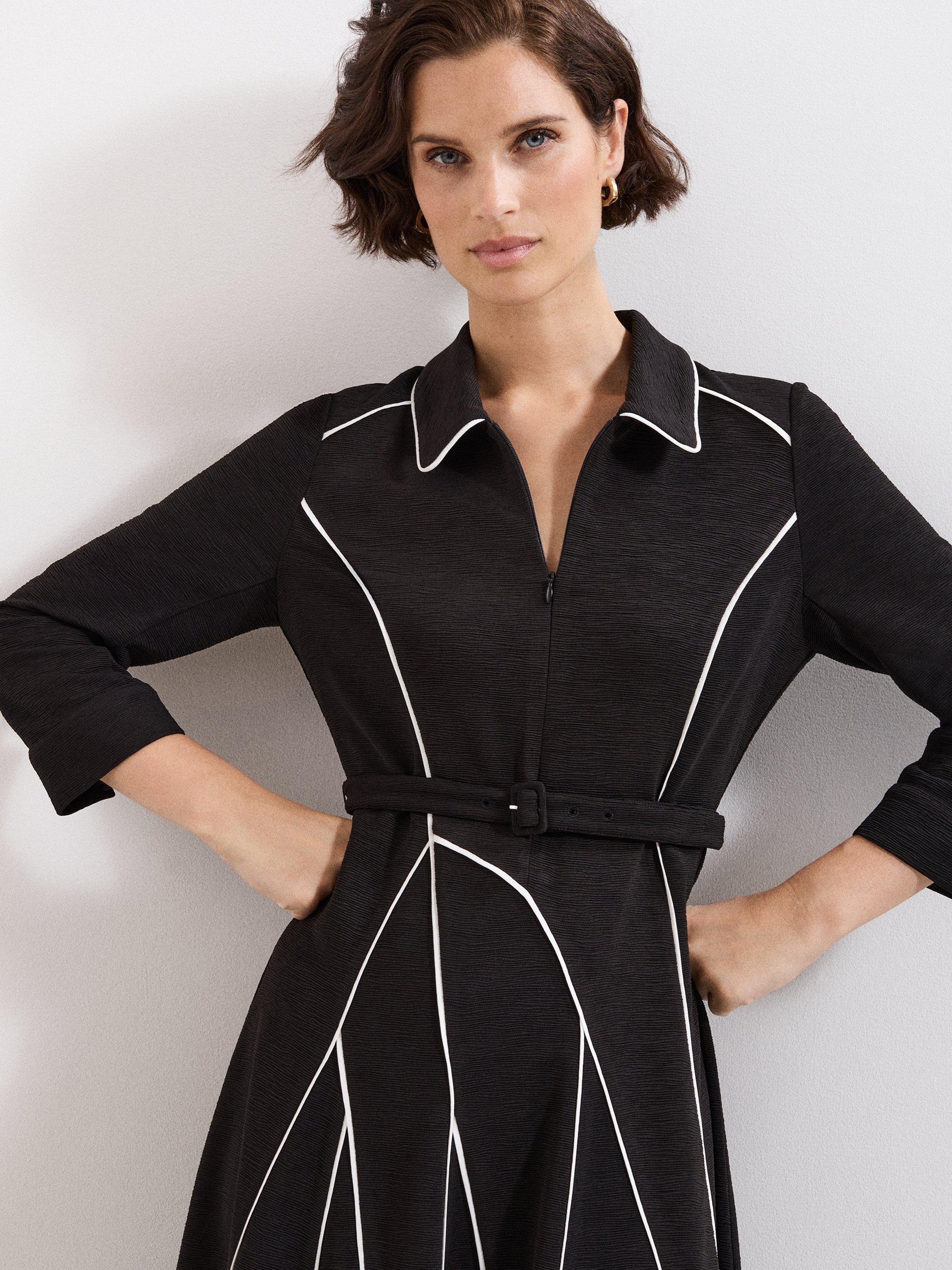 Product image 4 of 8, which shows Phase Eight Tilly Contrast Trim Dress, Black/Ivory, 6