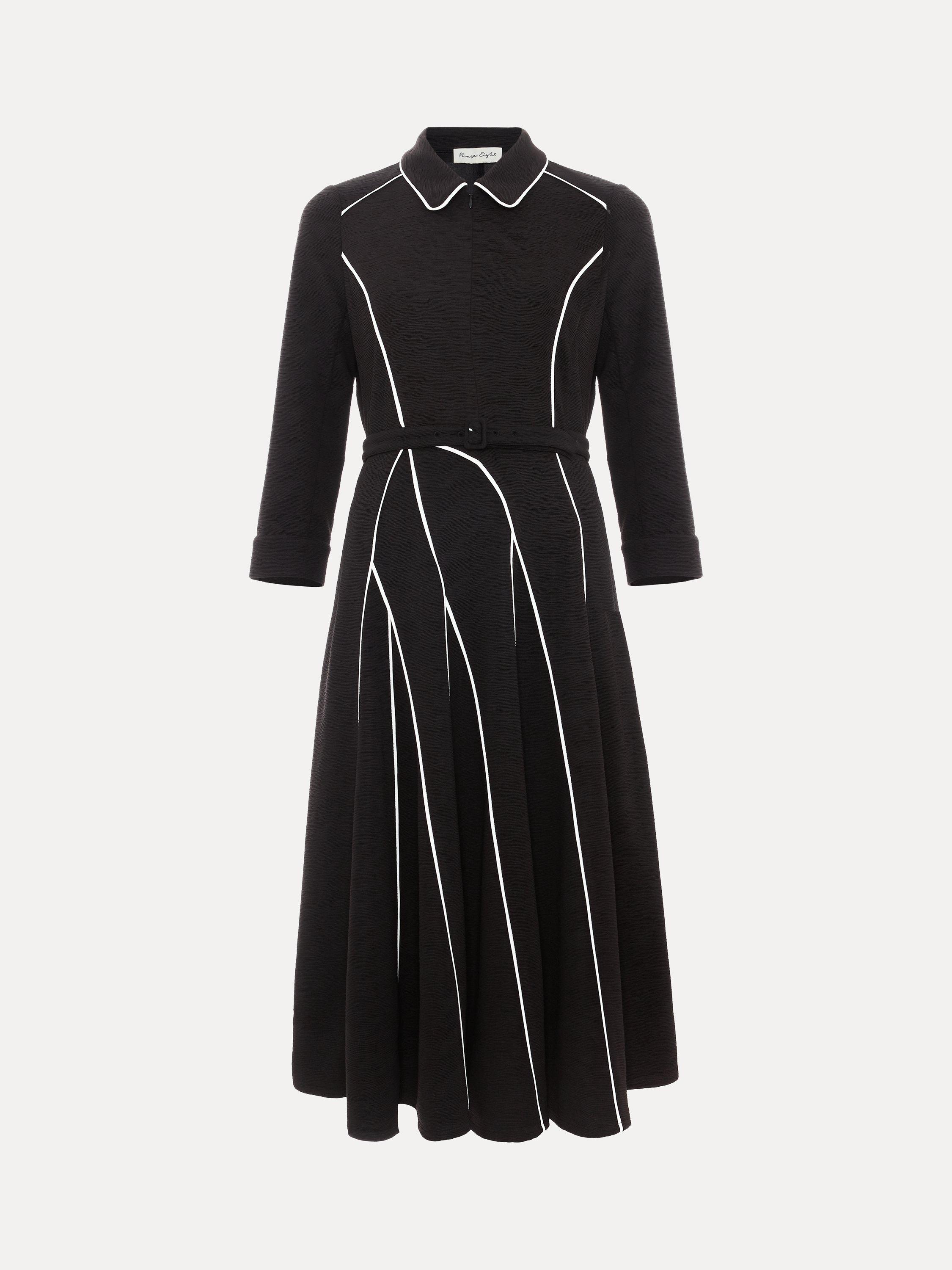 Product image 5 of 8, which shows Phase Eight Tilly Contrast Trim Dress, Black/Ivory, 6