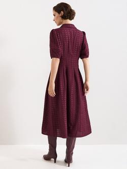 Phase Eight Yasmine Textured Shirt Midi Dress, Burgundy - view 2, Burgundy