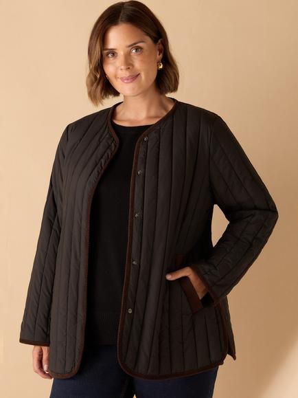 Live Unlimited Curve Corduroy Collar Quilted Jacket, Black, Black