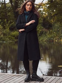 Live Unlimited Curve Longline Wool Blend Coat, Black, Black