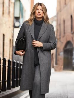 Live Unlimited Curve Herringbone Longline Wool Rich Coat, Grey - view 2, Grey