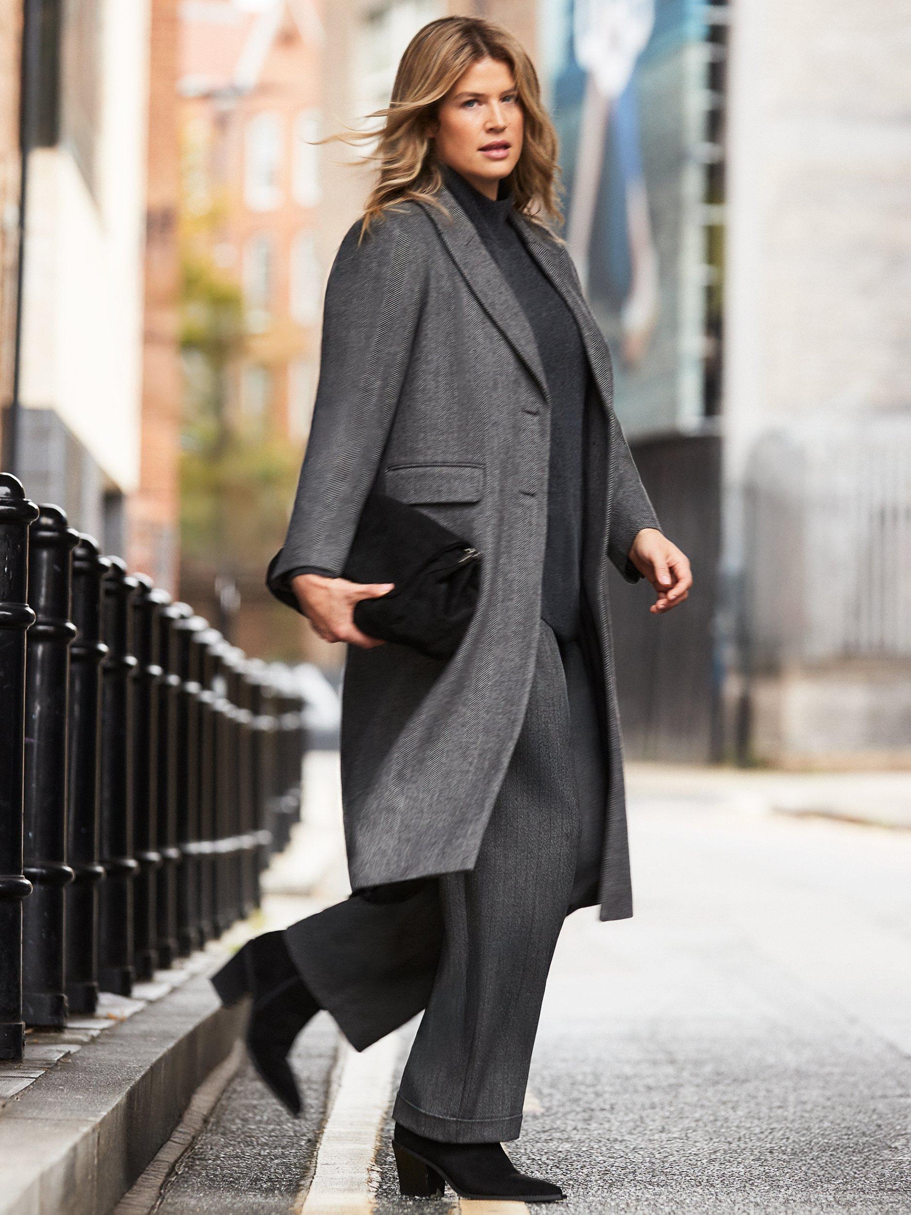 Product image 3 of 3, which shows Live Unlimited Curve Herringbone Longline Wool Rich Coat, Grey, 18