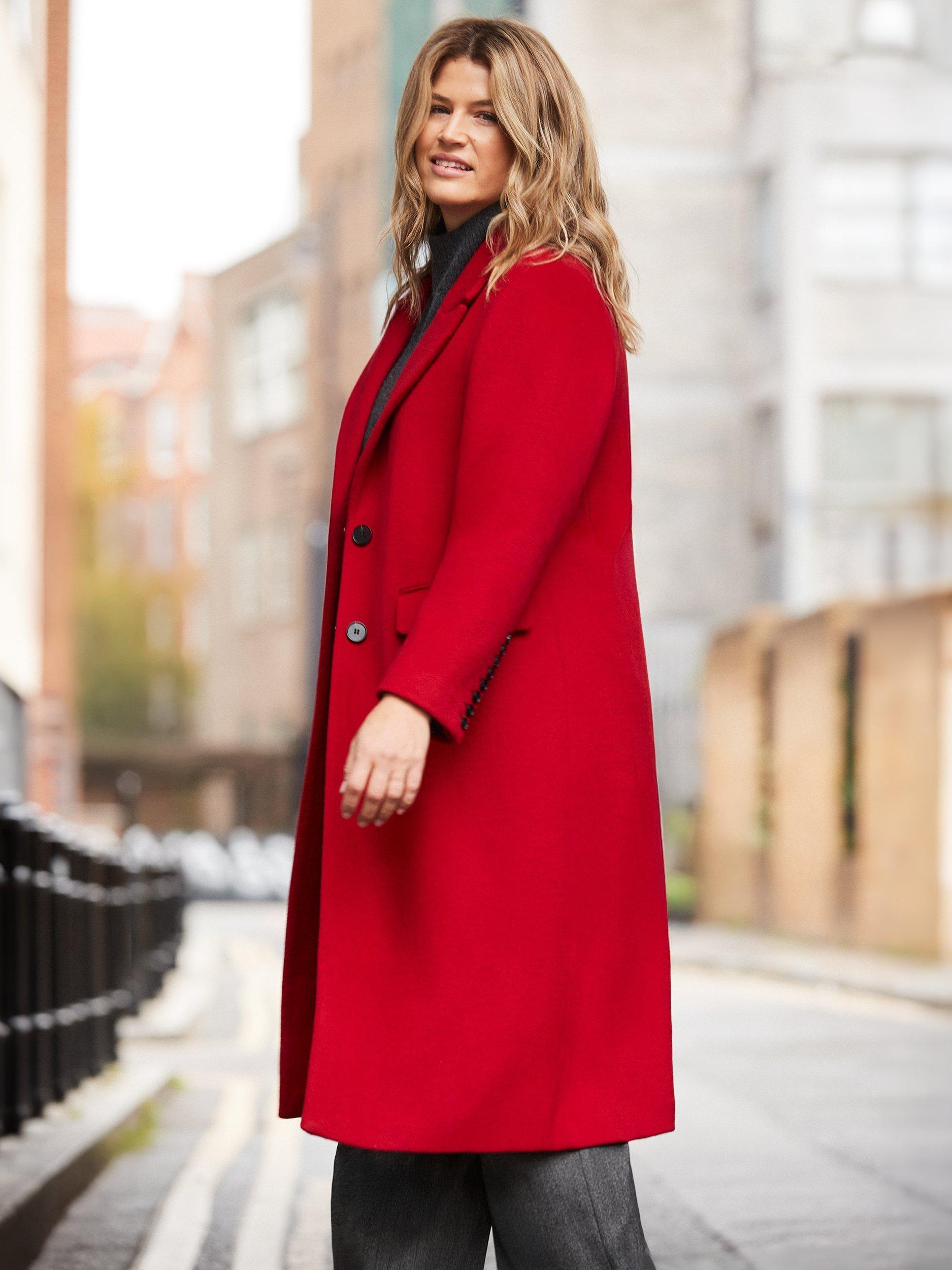 Product image 3 of 6, which shows Live Unlimited Curve Wool Blend Tailored Coat, Red, 20