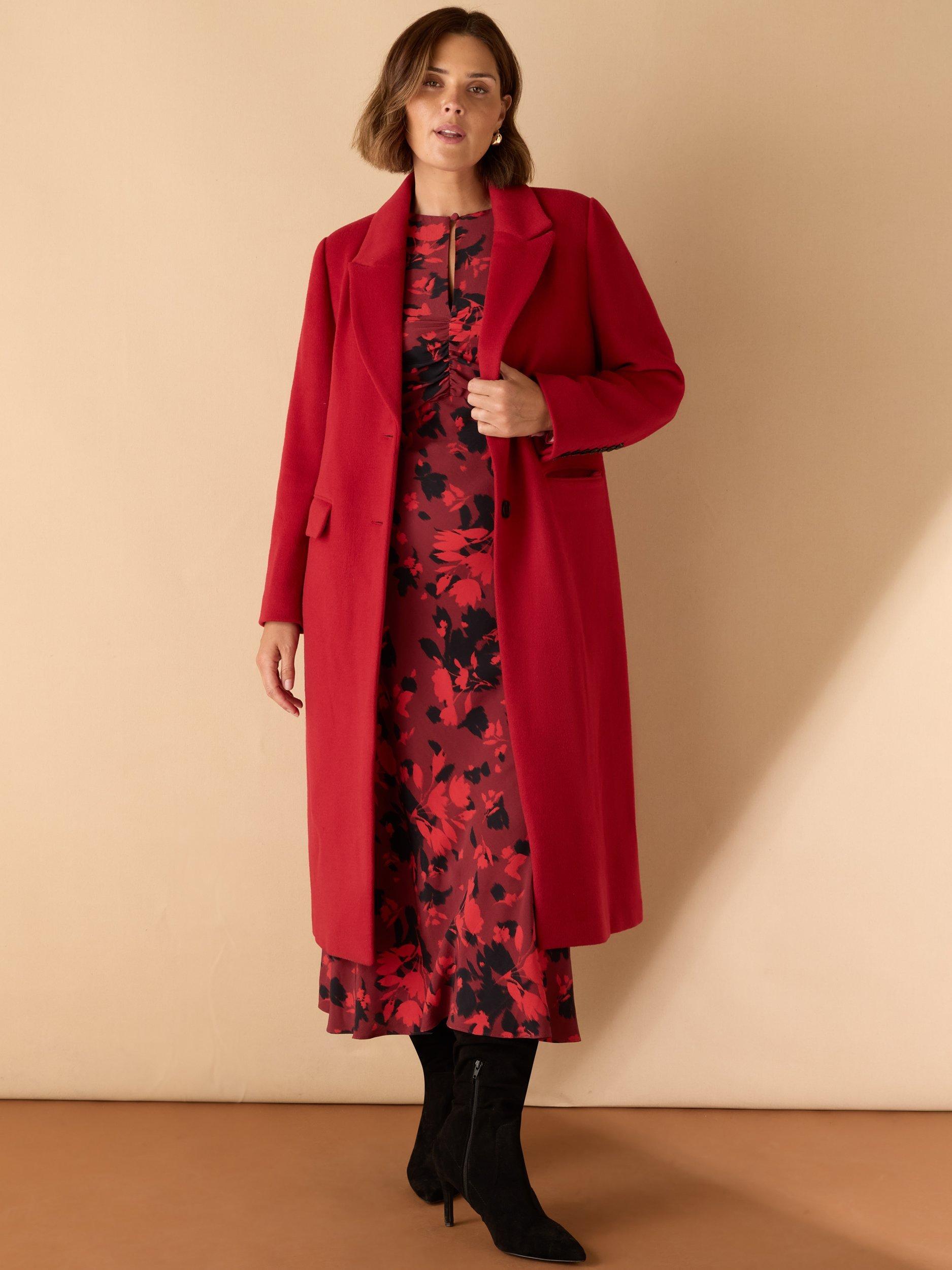 Product image 4 of 6, which shows Live Unlimited Curve Wool Blend Tailored Coat, Red, 20