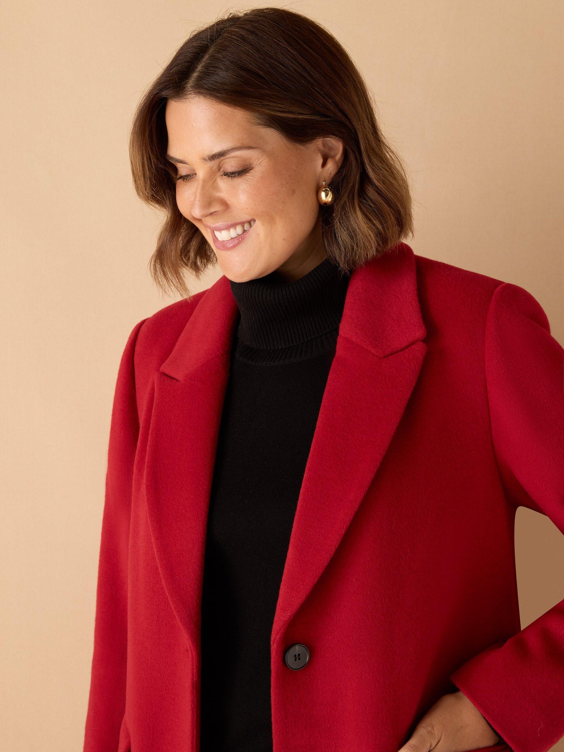Product image 5 of 6, which shows Live Unlimited Curve Wool Blend Tailored Coat, Red, 20