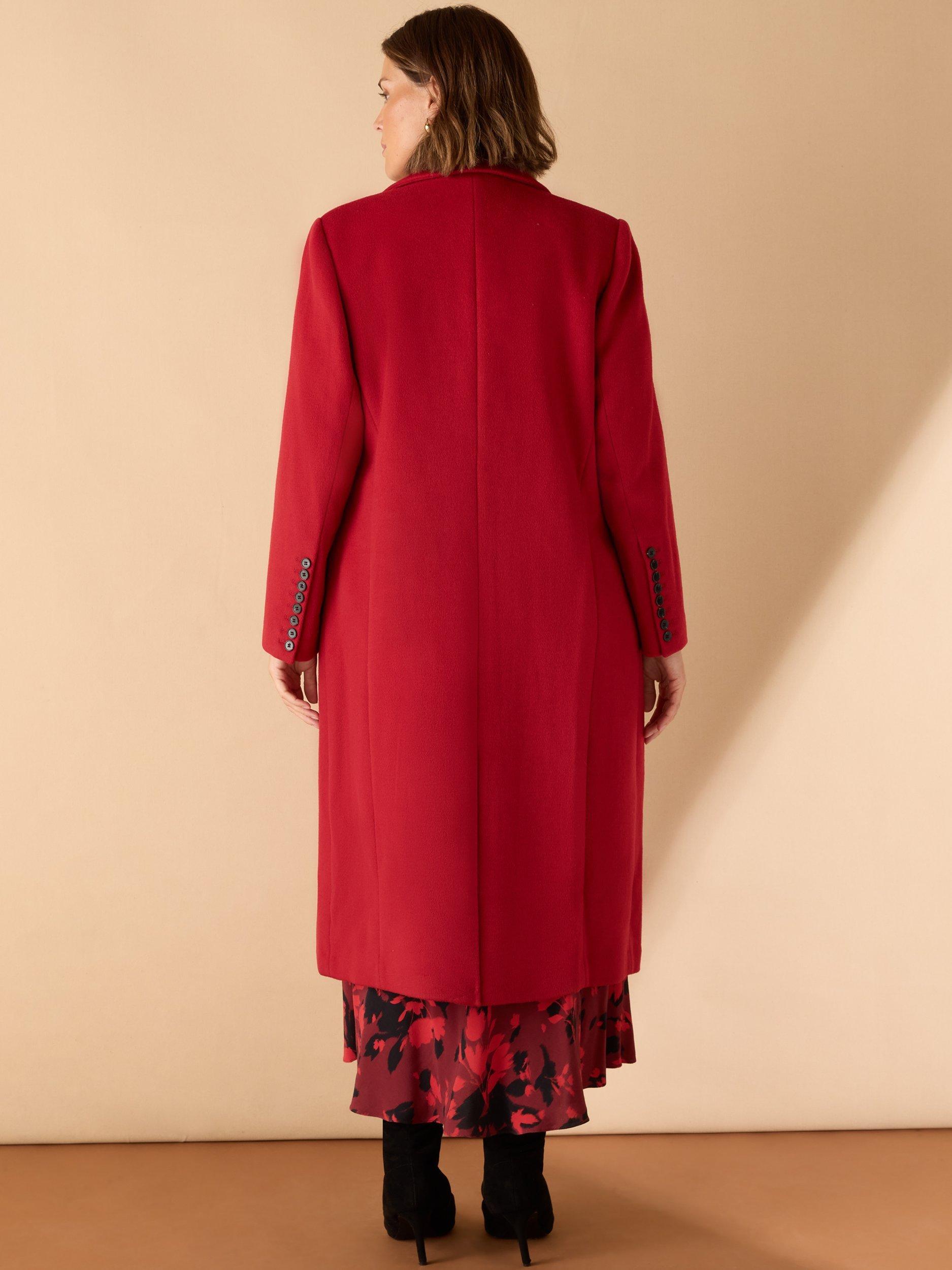 Product image 6 of 6, which shows Live Unlimited Curve Wool Blend Tailored Coat, Red, 20
