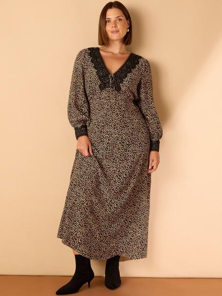 Live Unlimited Curve Ditsy Floral Contrast Midaxi Dress, Black, Black
