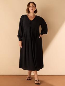 Live Unlimited Curve Lace Up Blouson Sleeve Midi Dress, Black, Black