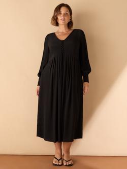 Live Unlimited Curve Lace Up Blouson Sleeve Midi Dress, Black - view 2, Black