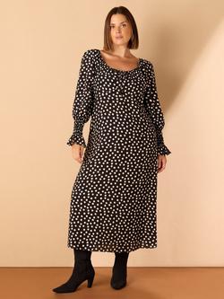 Live Unlimited Curve Spot Milkmaid Midi Dress, Black, Black