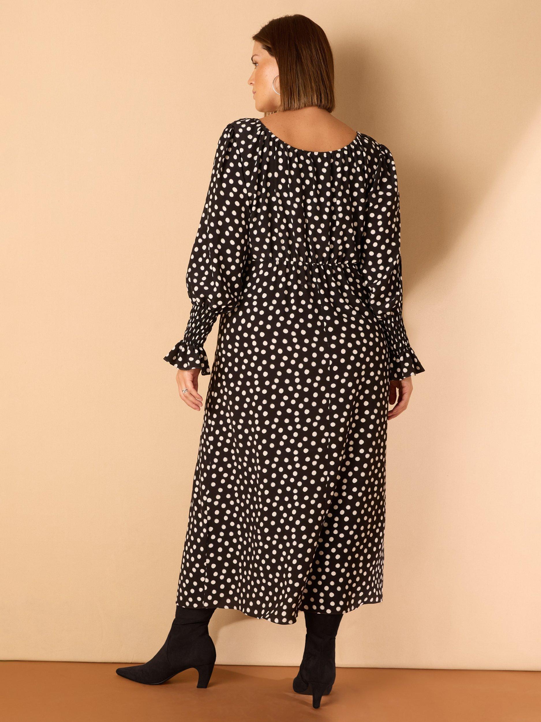 Live Unlimited Curve Spot Milkmaid Midi Dress, Black