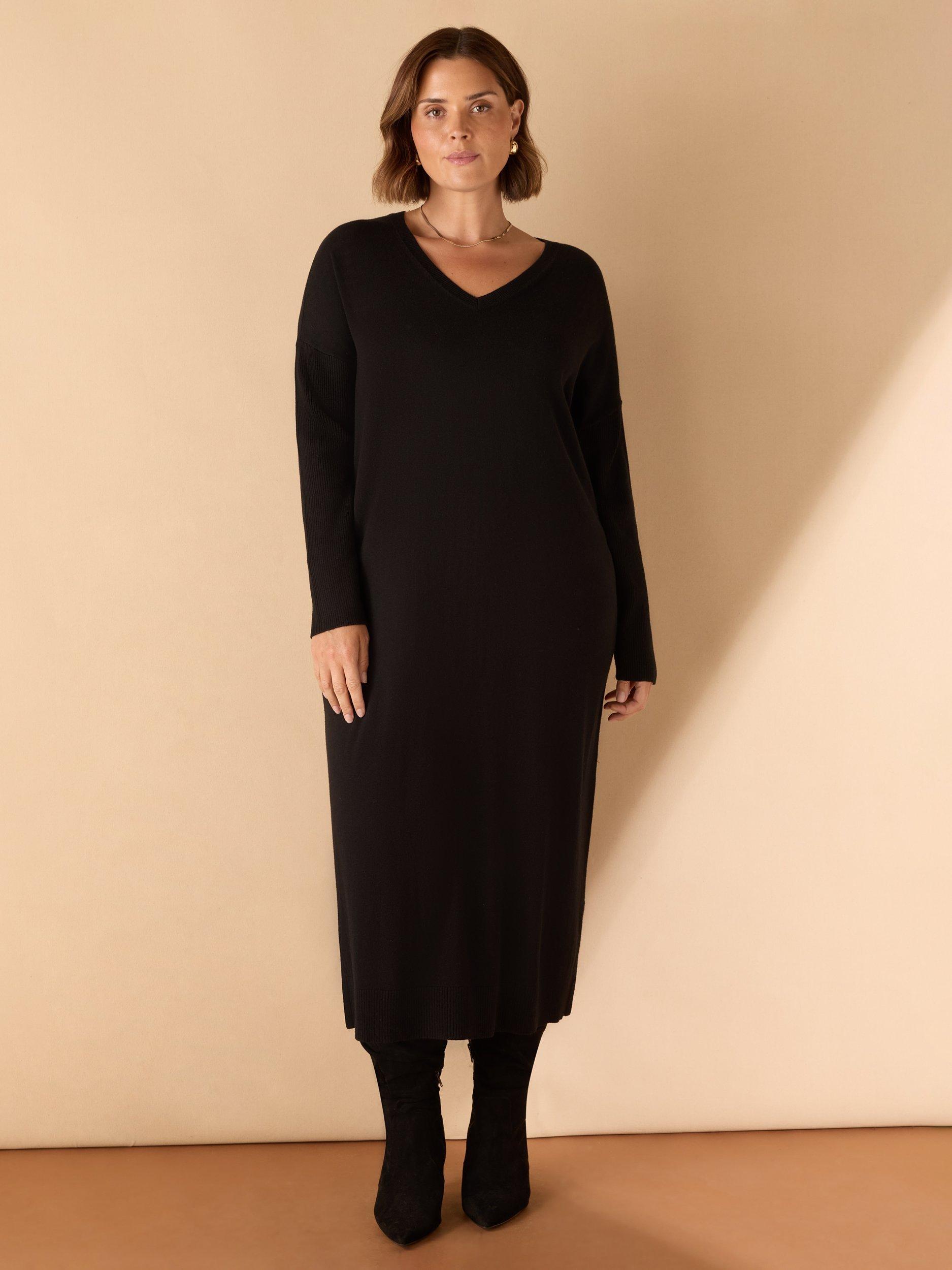 Live Unlimited Curve V-Neck Knit Jumper Dress, Black