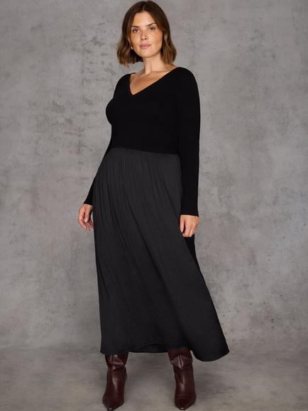 Live Unlimited Curve V-Neck Jumper Dress - view 2, Black