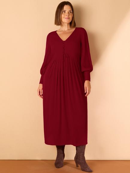 Live Unlimited Lace Up Blouson Sleeve Midi Dress, Red