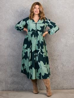 Live Unlimited Curve Tie Front Floral Midaxi Dress, Green - view 2, Green