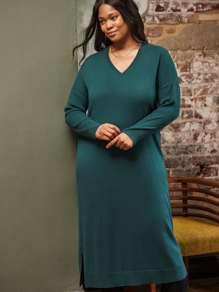 Live Unlimited Curve V-Neck Jumper Dress - view 2, Green