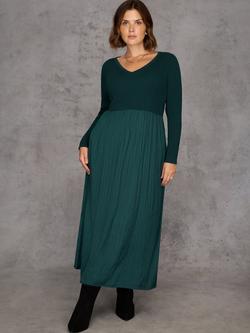 Live Unlimited Curve Woven Jersey Mix Dress, Green - view 2, Green