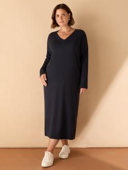 Live Unlimited Curve V-Neck Knit Jumper Dress, Blue, Blue