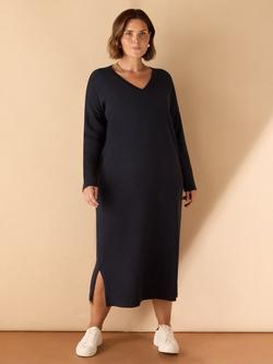 Live Unlimited Curve V-Neck Knit Jumper Dress, Blue - view 2, Blue